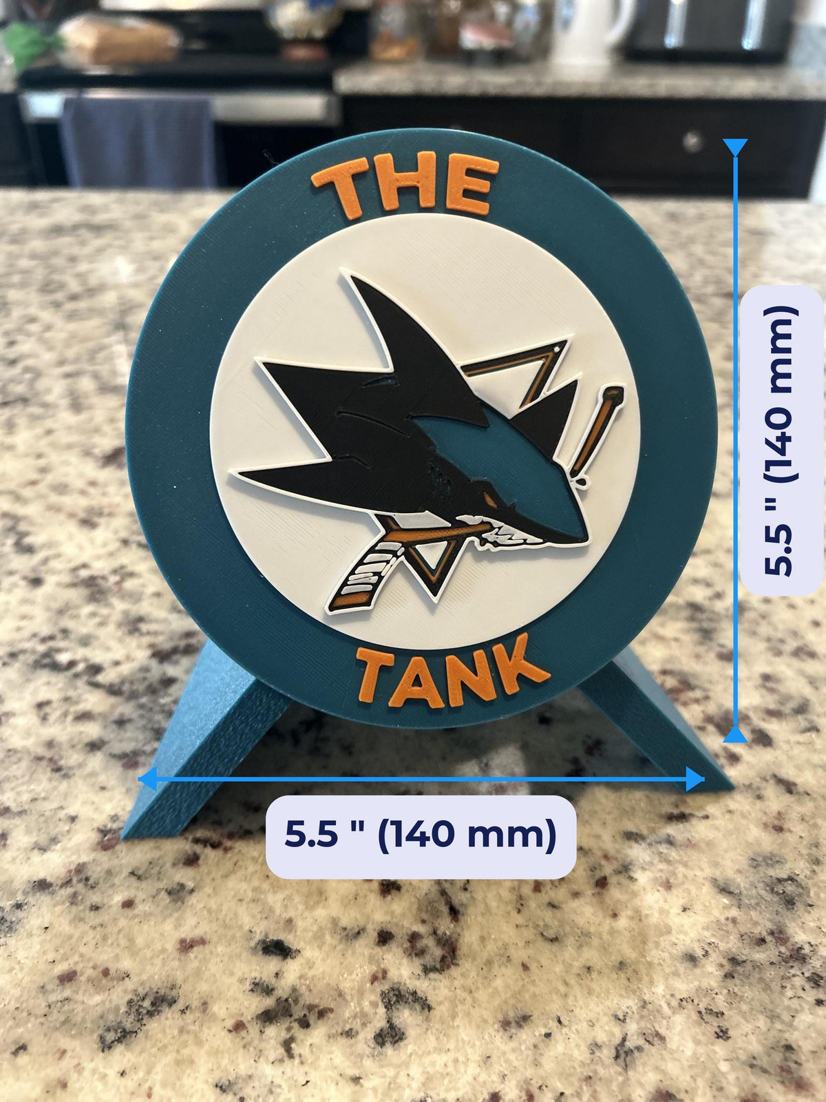 Size guide: sharks round medallion is 5.5 inches (140 mm) across and about 1 inch (25 mm) deep on the stand