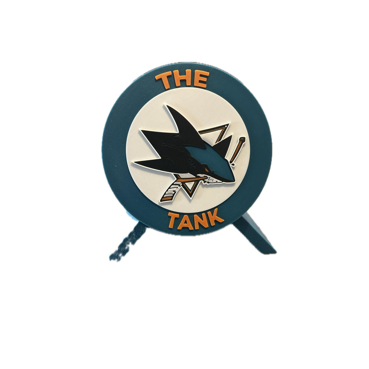 San Jose Sharks 3D printed round display medallion with stand and hidden stash boxThe Tank NHL hockey fan gift, made in USA
