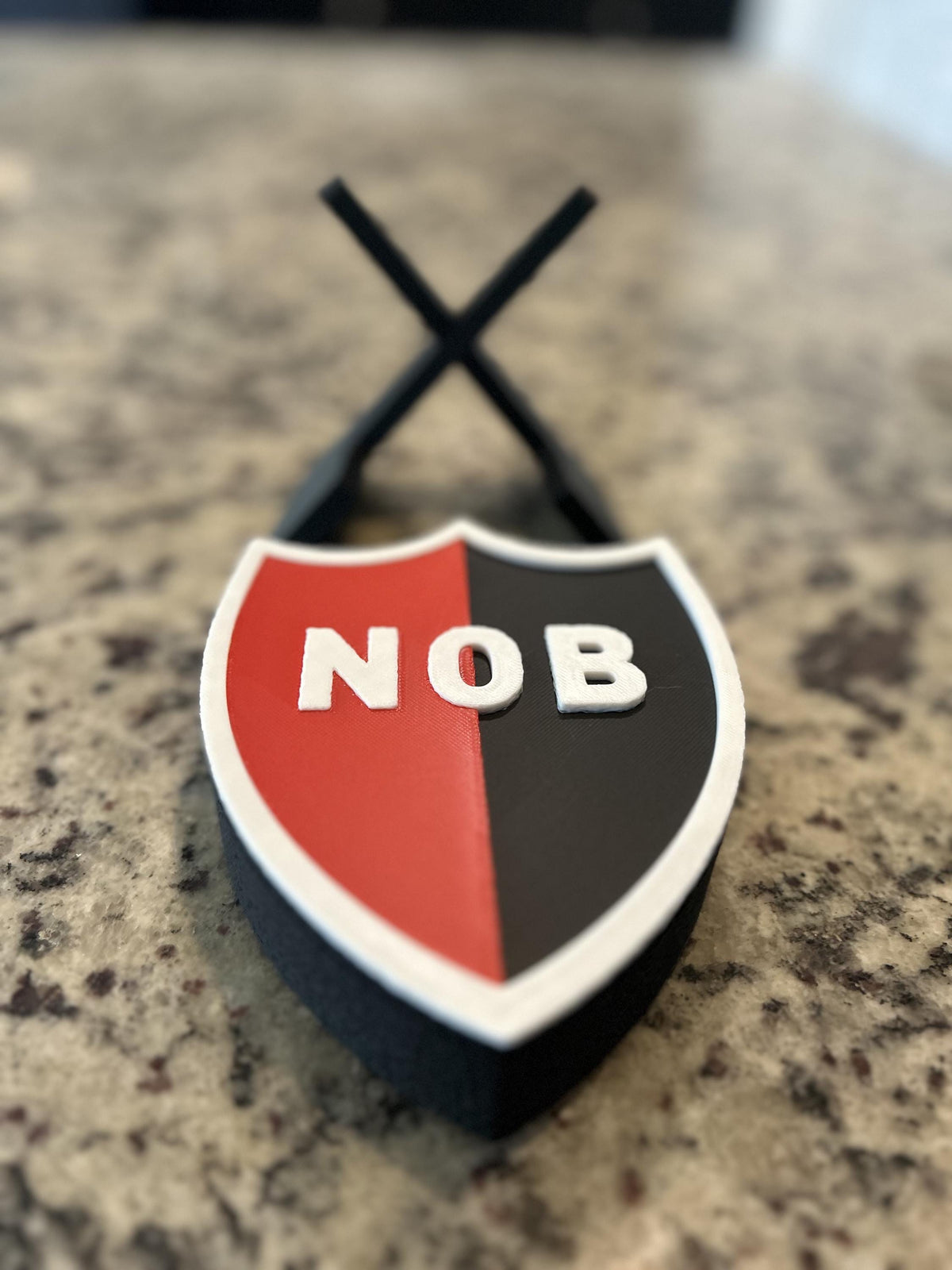 Newells Old Boys 3D printed escudo crest shield display with stand and hidden stash boxLos Leprosos soccer fan gift, made in USA