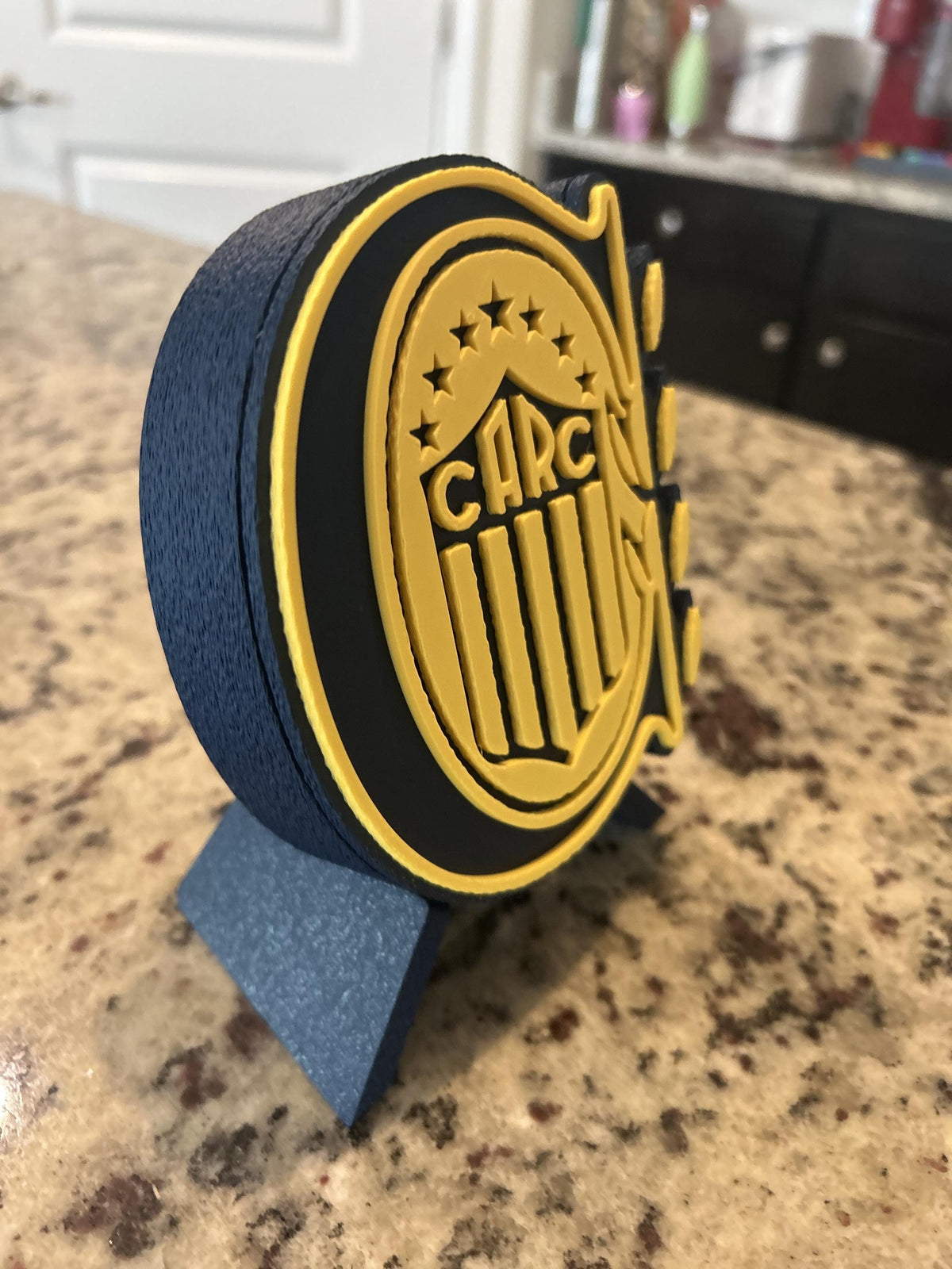 Rosario Central 3D printed escudo crest shield display with stand and hidden stash boxLos Canallas soccer fan gift, made in USA