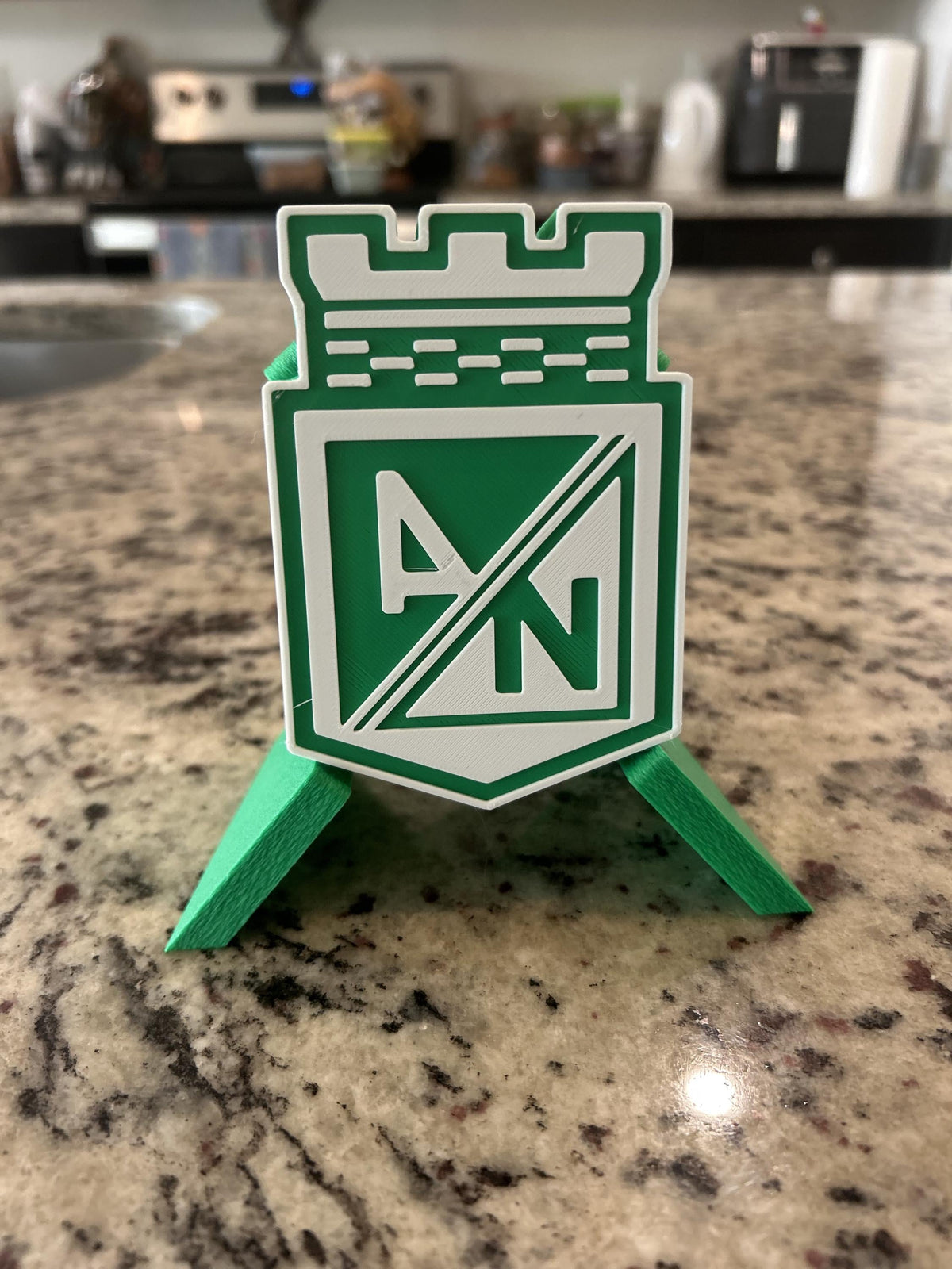 Atletico Nacional 3D printed escudo shield display with stand and hidden stash box, regalo hincha verdolaga, Colombian soccer fan gift made in USA