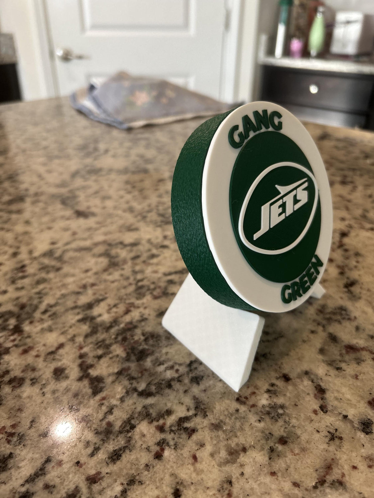 New York Jets 3D printed Gang Green display medallion with stand and hidden stash boxNFL fan gift made in USA