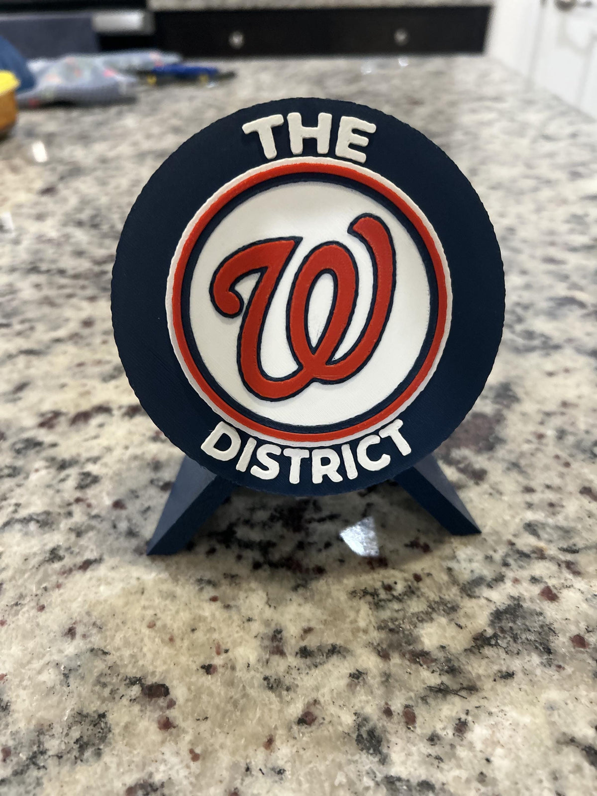 Washington Nationals red base color variation 3D printed medallion, The District, choose Navy or Red
