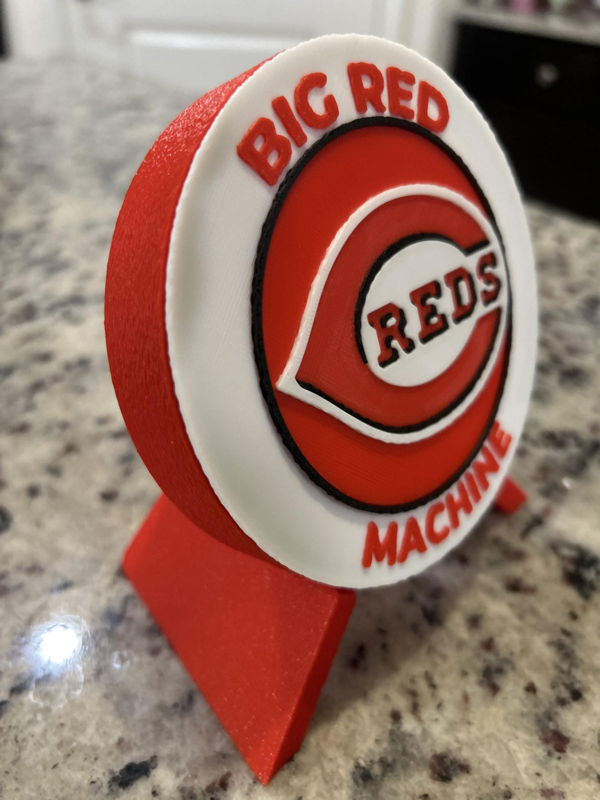 Cincinnati Reds 3D printed round display medallion with stand and hidden stash boxBig Red Machine MLB baseball fan gift, made in USA