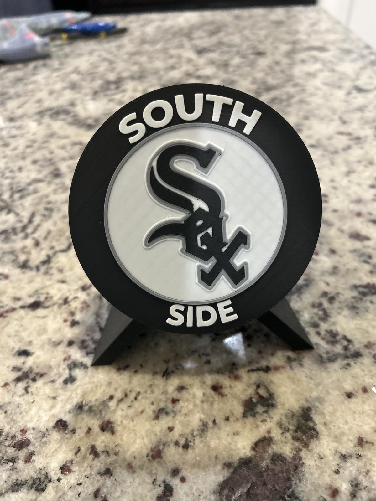 Chicago White Sox 3D printed round display medallion with stand and hidden stash boxSouth Side MLB baseball fan gift, made in USA