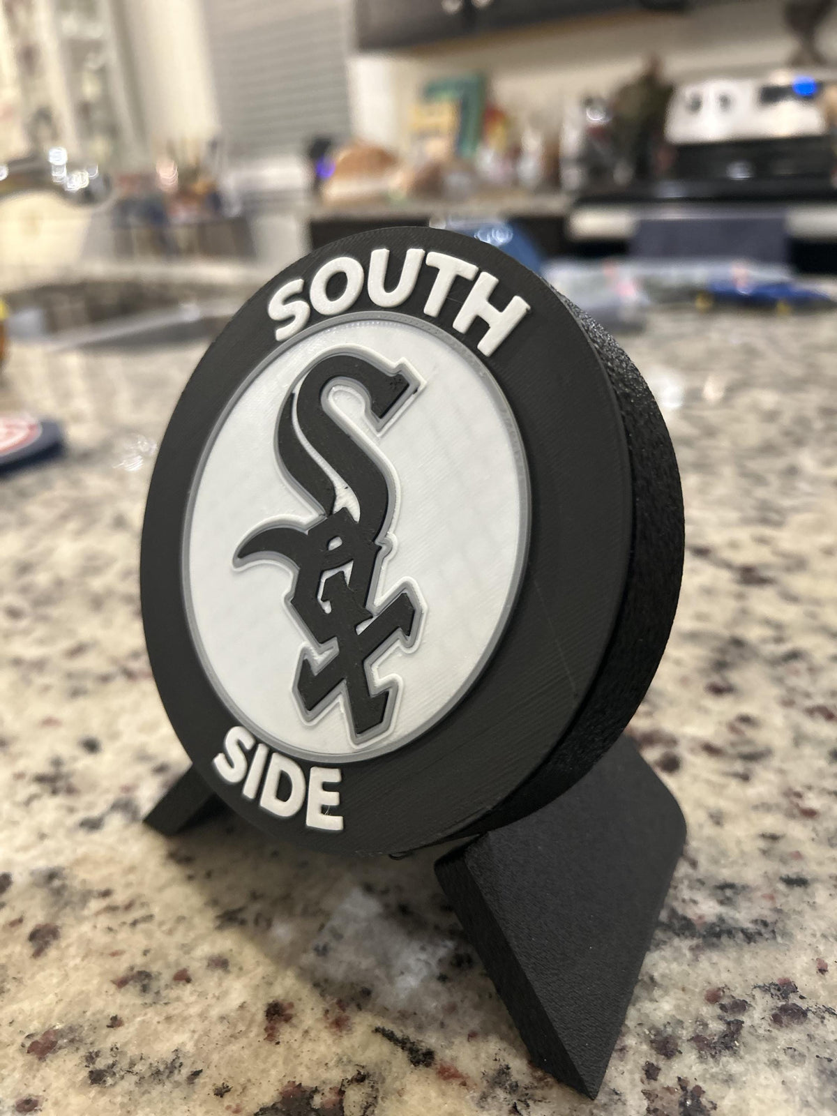 Chicago White Sox 3D printed round display medallion with stand and hidden stash boxSouth Side MLB baseball fan gift, made in USA
