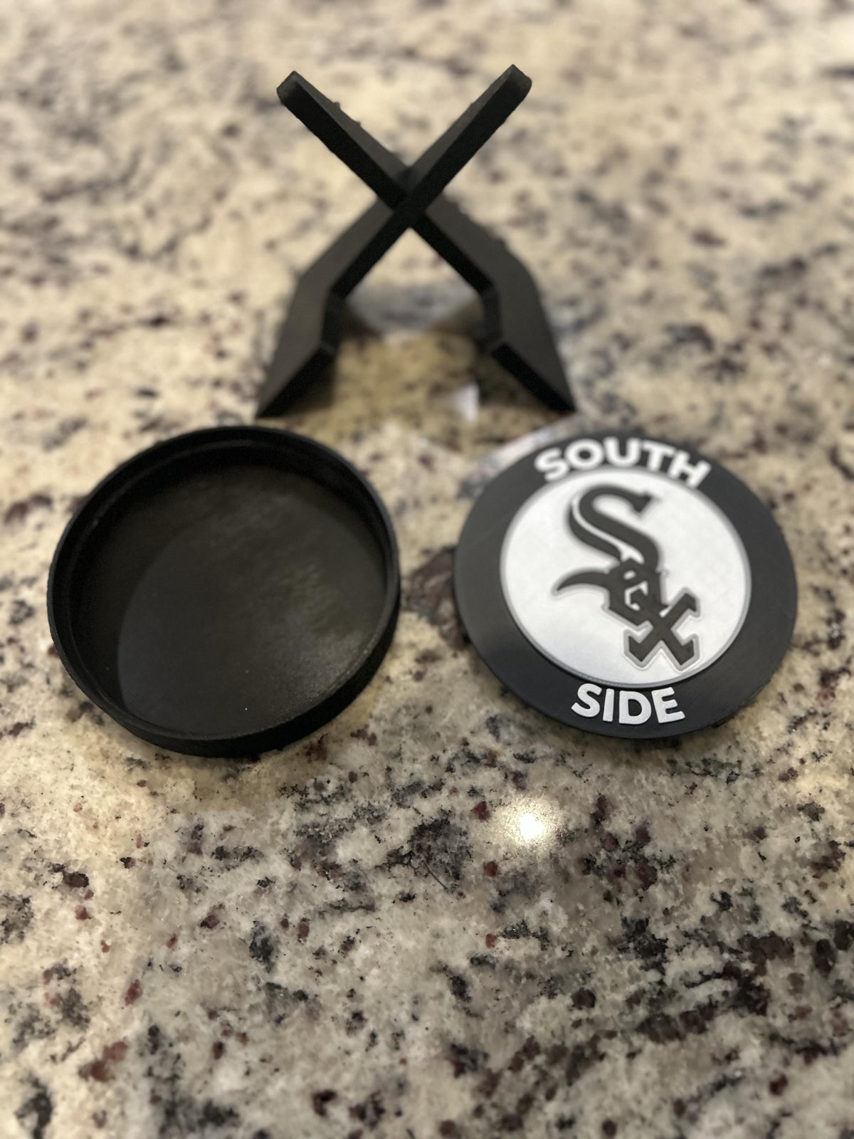 Chicago White Sox 3D printed round display medallion with stand and hidden stash boxSouth Side MLB baseball fan gift, made in USA
