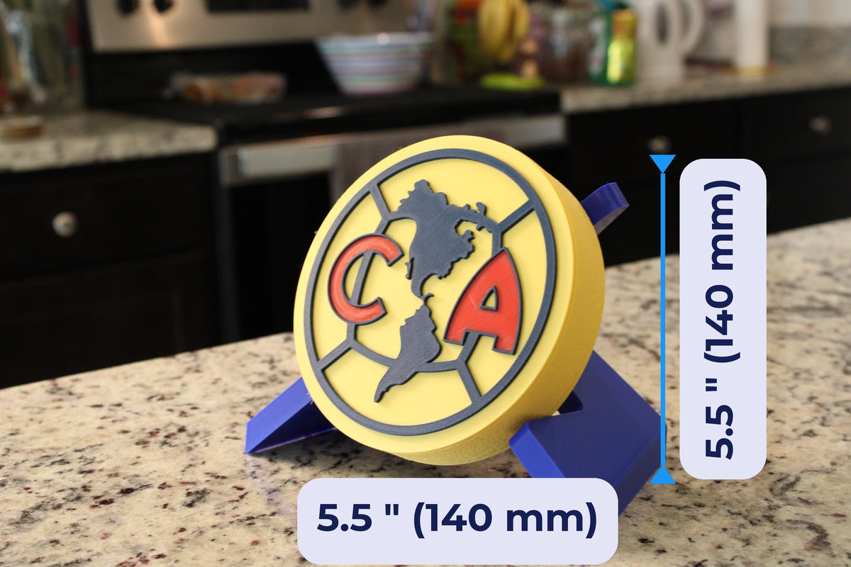 Club America 3D Printed St 3D printed display size chart, 5.5 inch 140 mm diameter round medallion with stand
