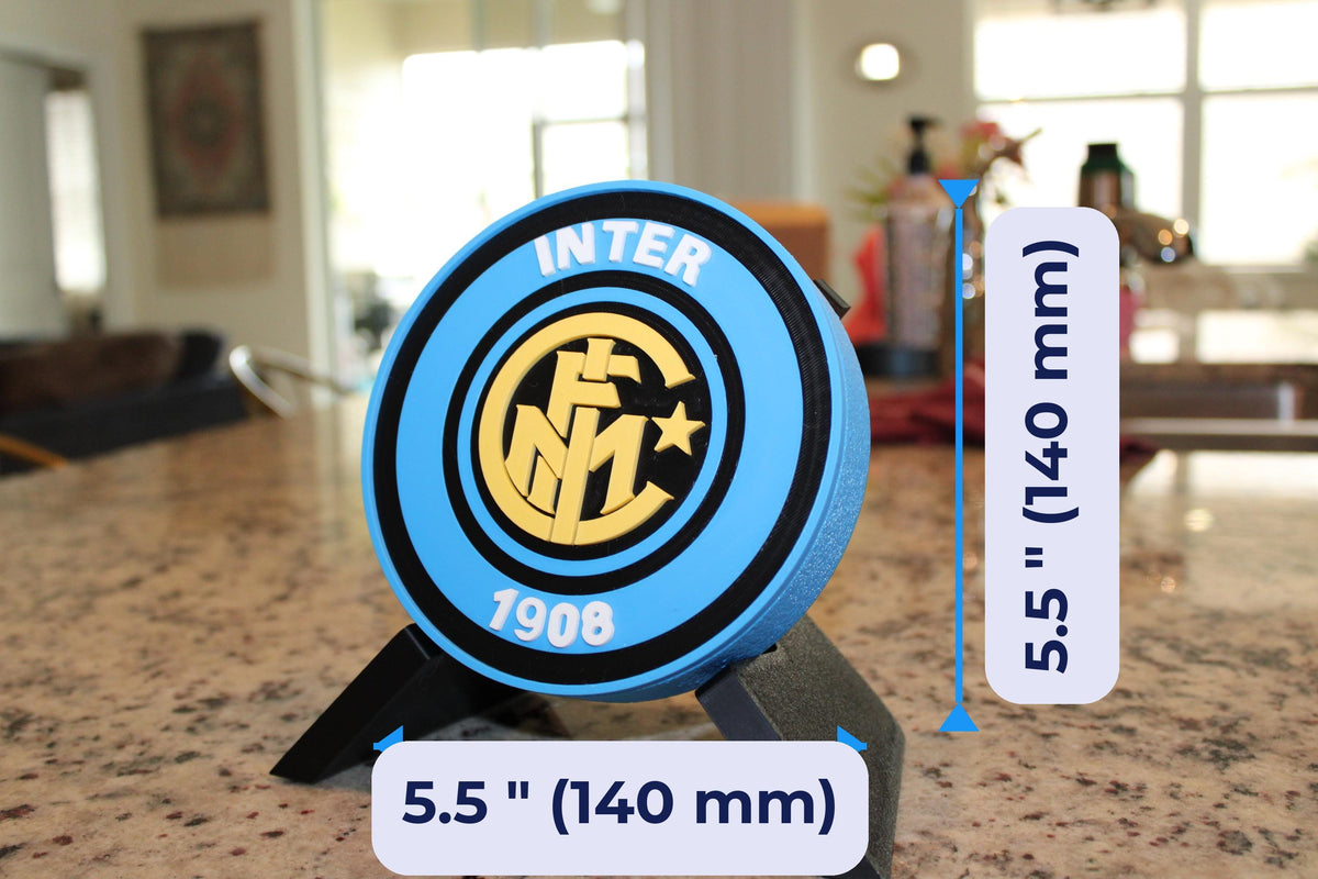 Inter Milan 3D Printed Sto 3D printed display size chart, 5.5 inch 140 mm diameter round medallion with stand