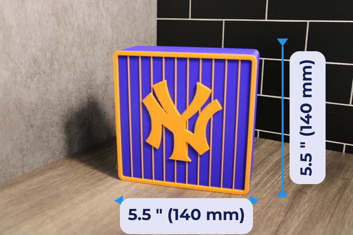 Yankees 3D Printed Storage 3D printed display size chart, 5.5 inch 140 mm diameter round medallion with stand