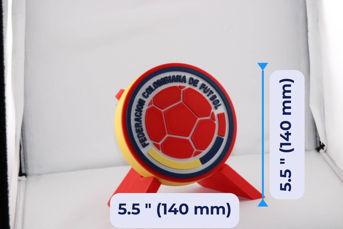 Colombia Soccer 3D printed display size chart, 5.5 inch 140 mm diameter round medallion with stand