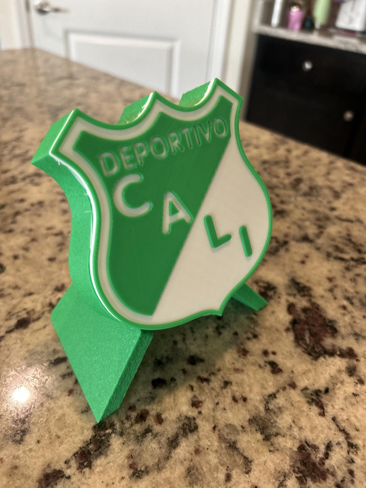 Deportivo Cali 3D printed escudo crest display with stand and hidden stash boxAzucareros Colombian soccer fan gift, made in USA