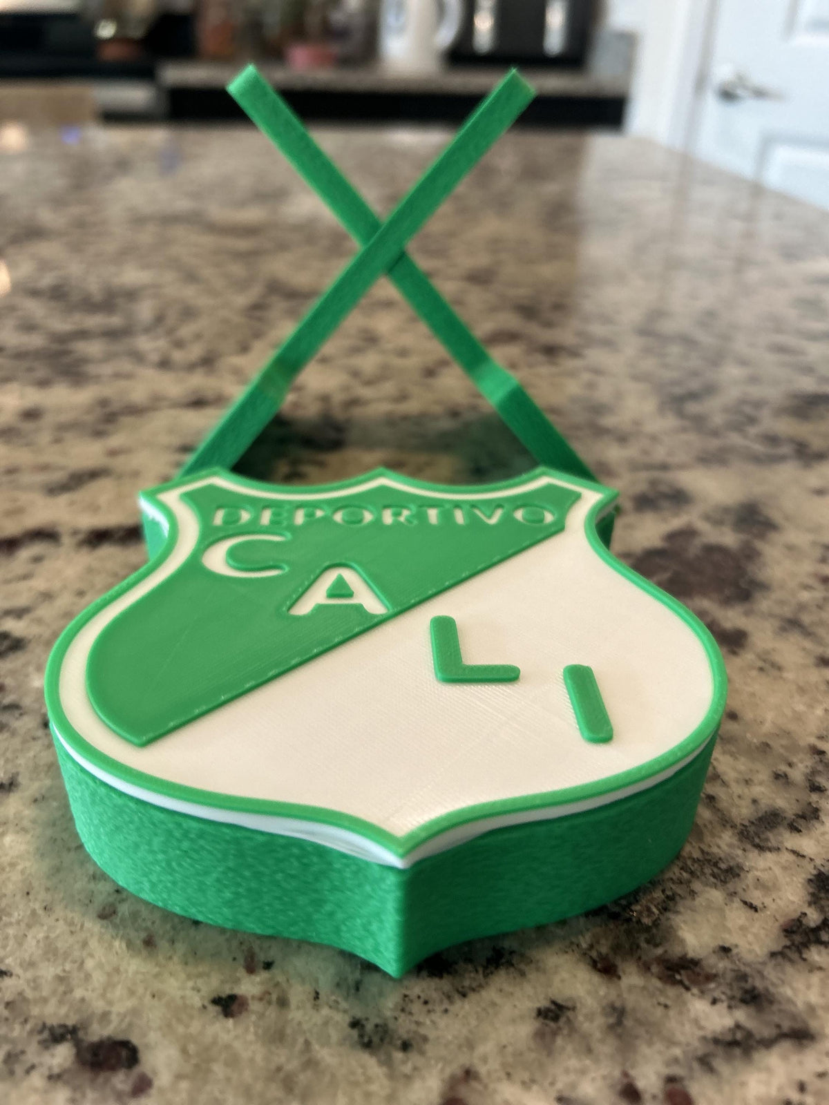 Deportivo Cali 3D printed escudo crest display with stand and hidden stash boxAzucareros Colombian soccer fan gift, made in USA