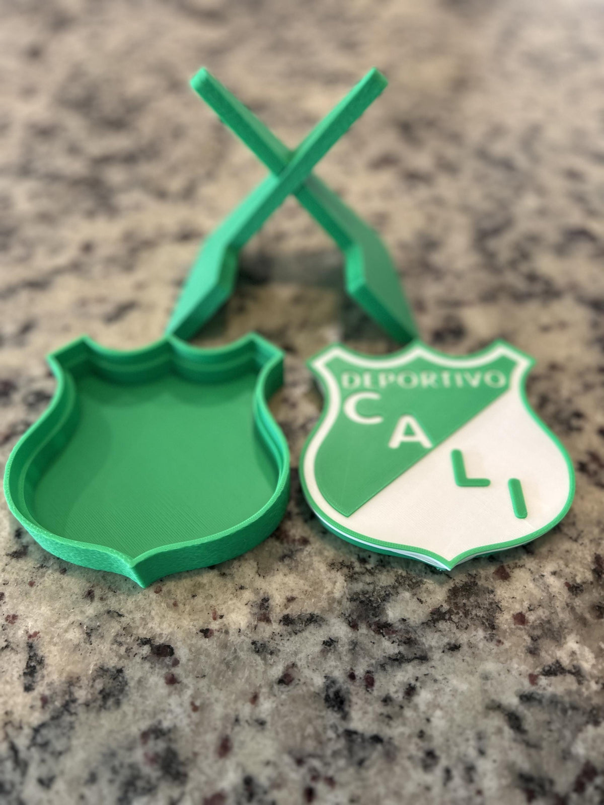 Deportivo Cali 3D printed escudo crest display with stand and hidden stash boxAzucareros Colombian soccer fan gift, made in USA
