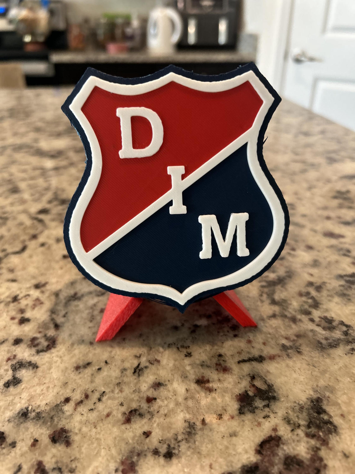 Independiente Medellin DIM 3D printed escudo crest display with stand and hidden stash boxEl Poderoso Colombian soccer fan gift, made in USA