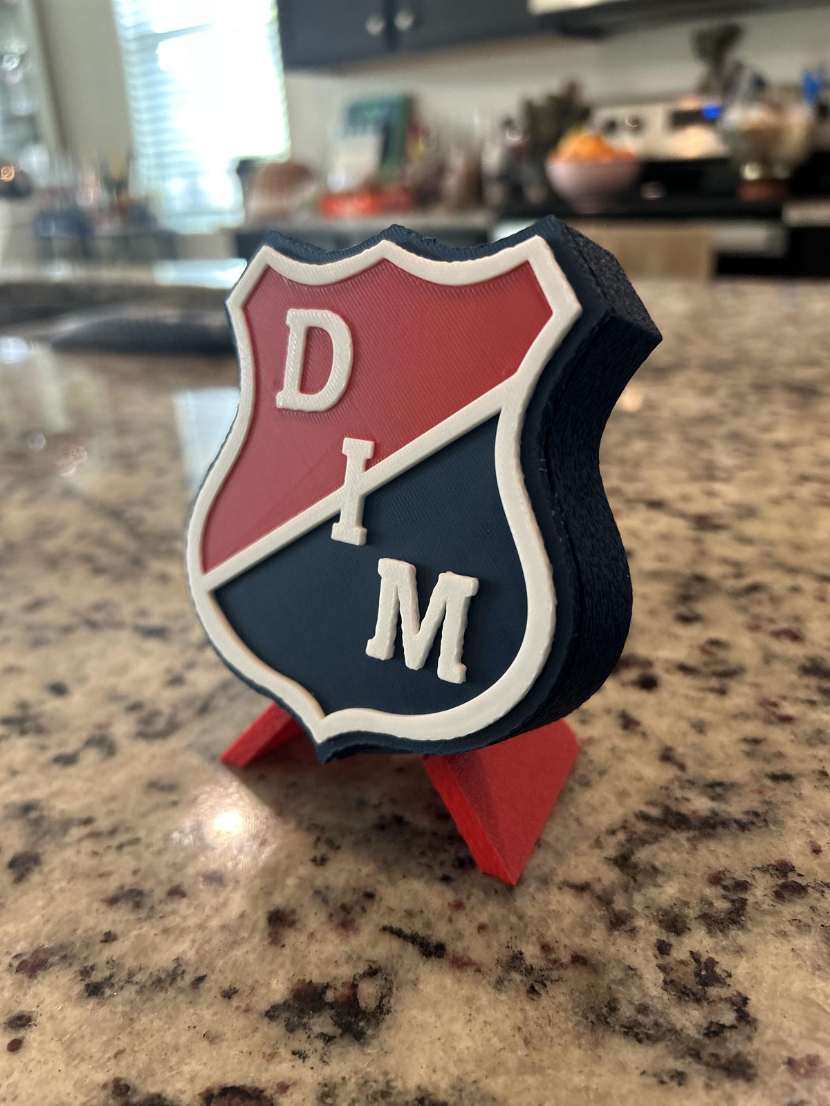 Independiente Medellin DIM 3D printed escudo crest display with stand and hidden stash boxEl Poderoso Colombian soccer fan gift, made in USA