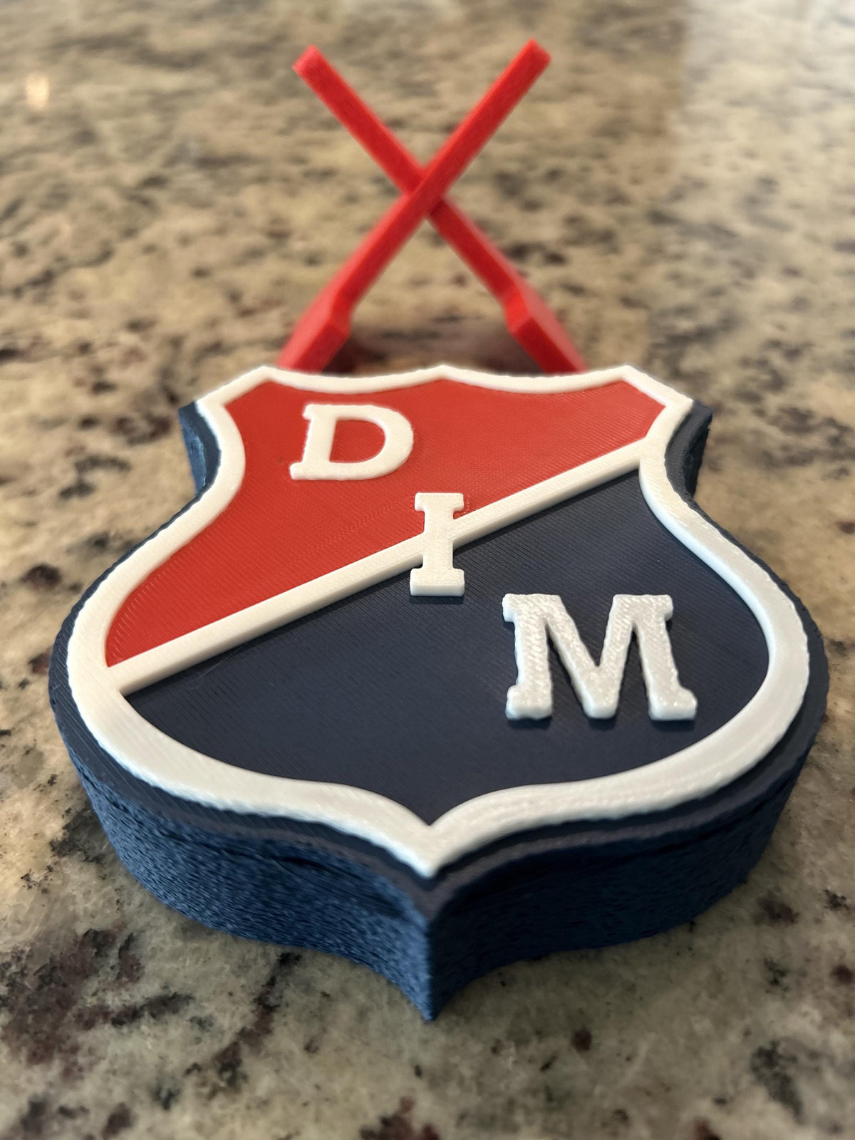 Independiente Medellin DIM 3D printed escudo crest display with stand and hidden stash boxEl Poderoso Colombian soccer fan gift, made in USA
