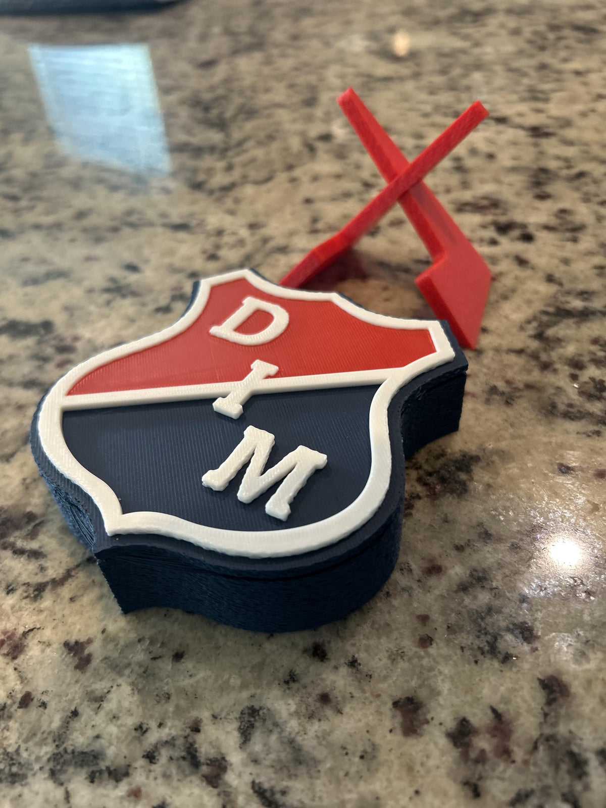 Independiente Medellin DIM 3D printed escudo crest display with stand and hidden stash boxEl Poderoso Colombian soccer fan gift, made in USA