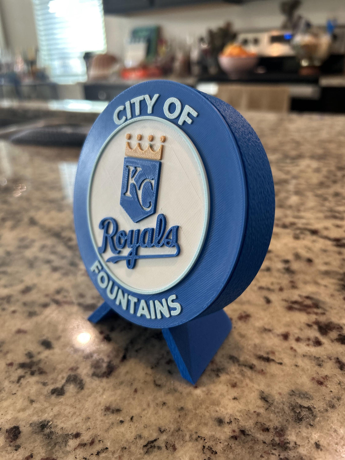 Kansas City Royals 3D printed round display medallion with stand and hidden stash boxCity of Fountains MLB baseball fan gift, made in USA