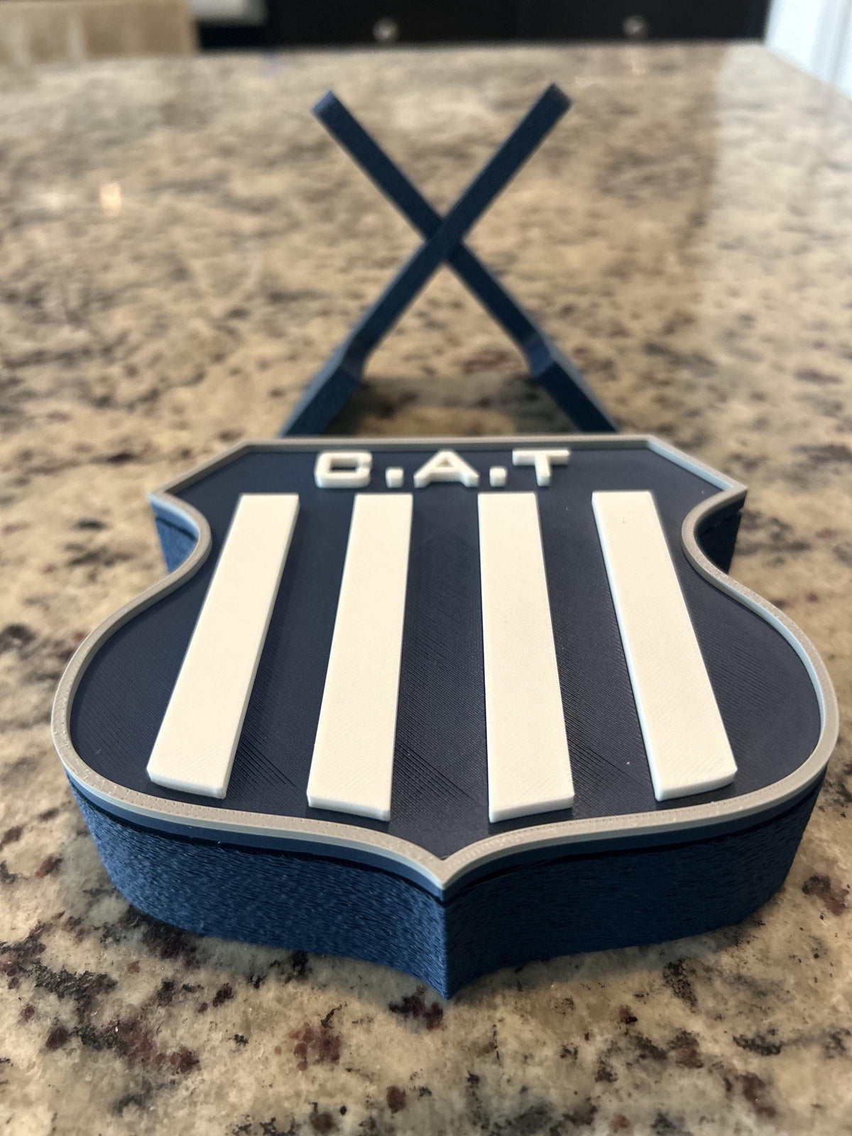 Talleres de Cordoba 3D printed escudo crest display with stand and hidden stash boxLa T El Matador Argentine soccer fan gift, made in USA