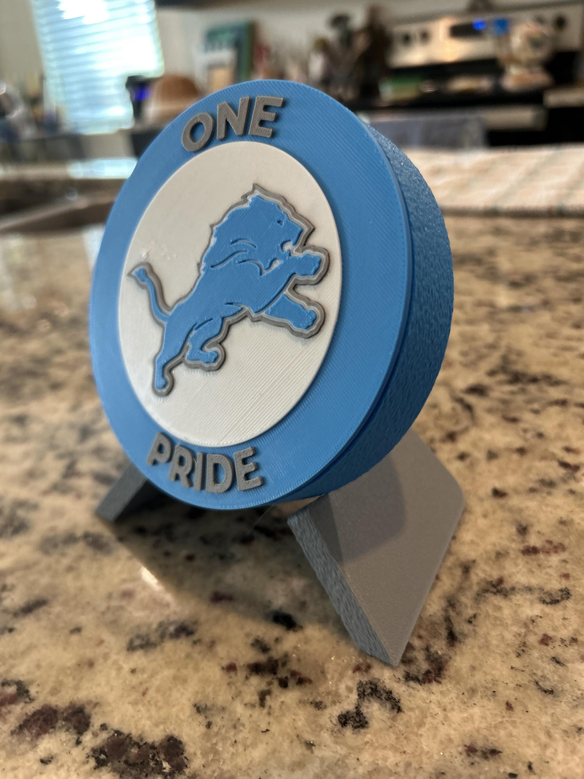 Detroit Lions 3D printed round display medallion with stand and hidden stash boxOne Pride NFL fan gift, made in USA
