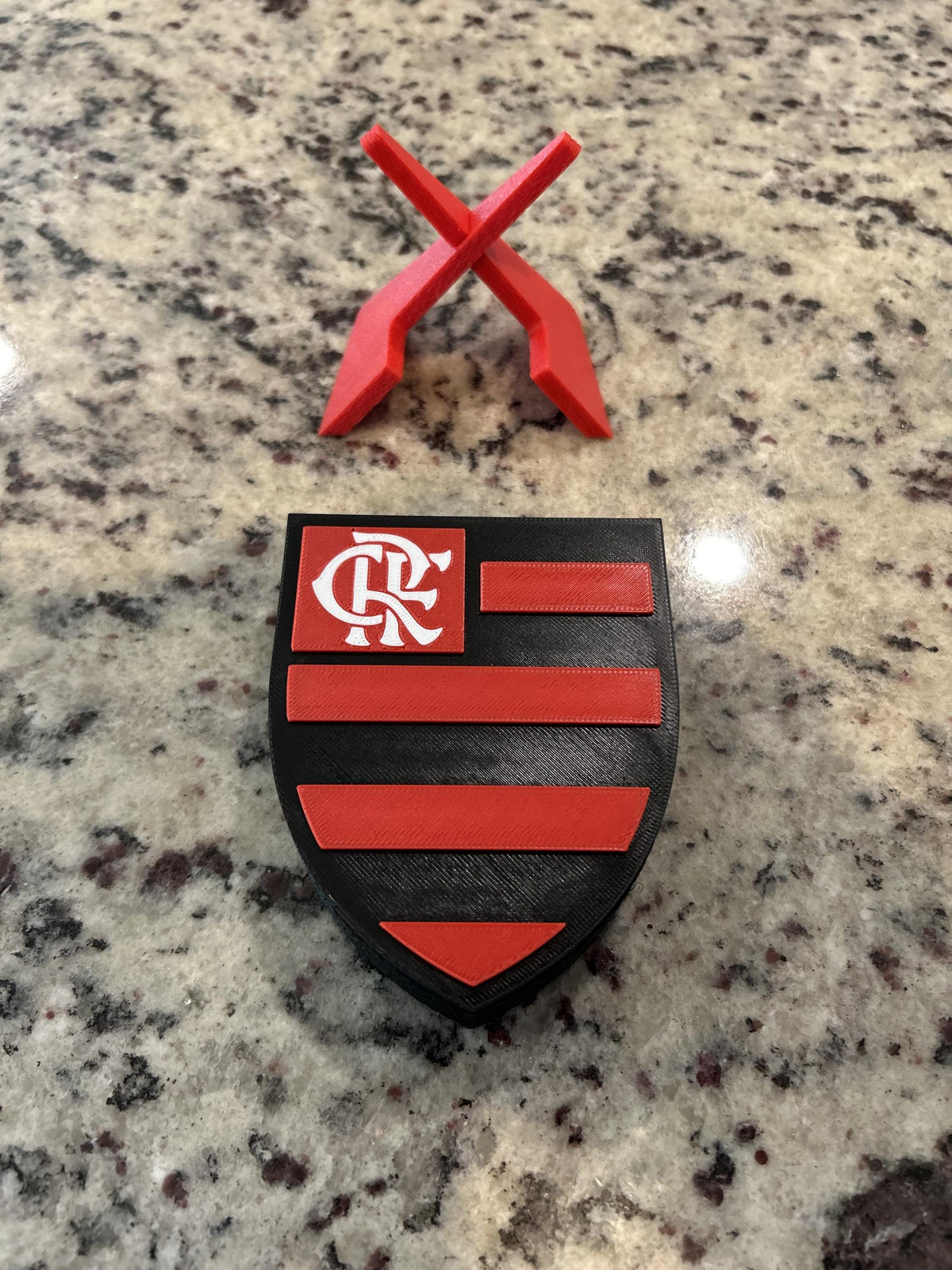 Flamengo 3D printed escudo shield display with stand and hidden stash box, presente torcedor rubro-negro, Brazilian soccer fan gift made in USA