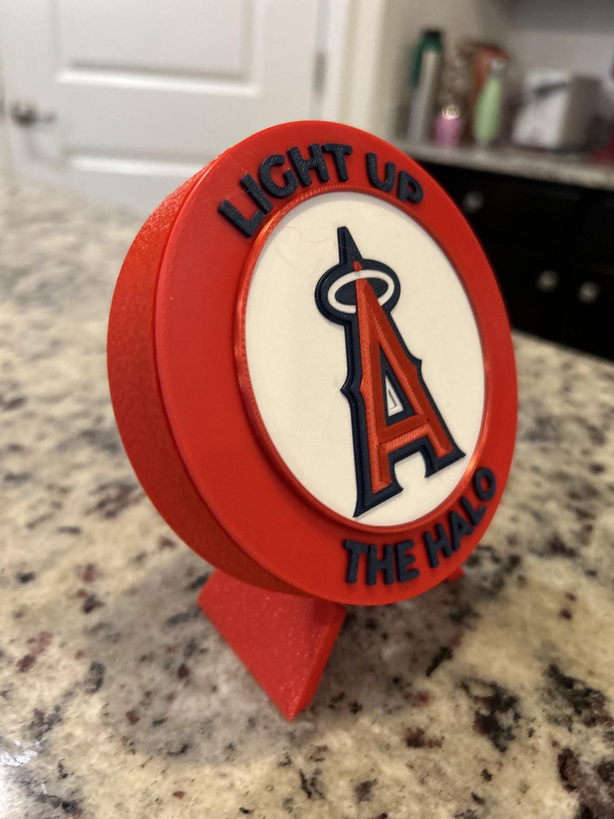 Anaheim Angels 3D printed round display medallion with stand and hidden stash boxLight Up the Halo MLB baseball fan gift, made in USA