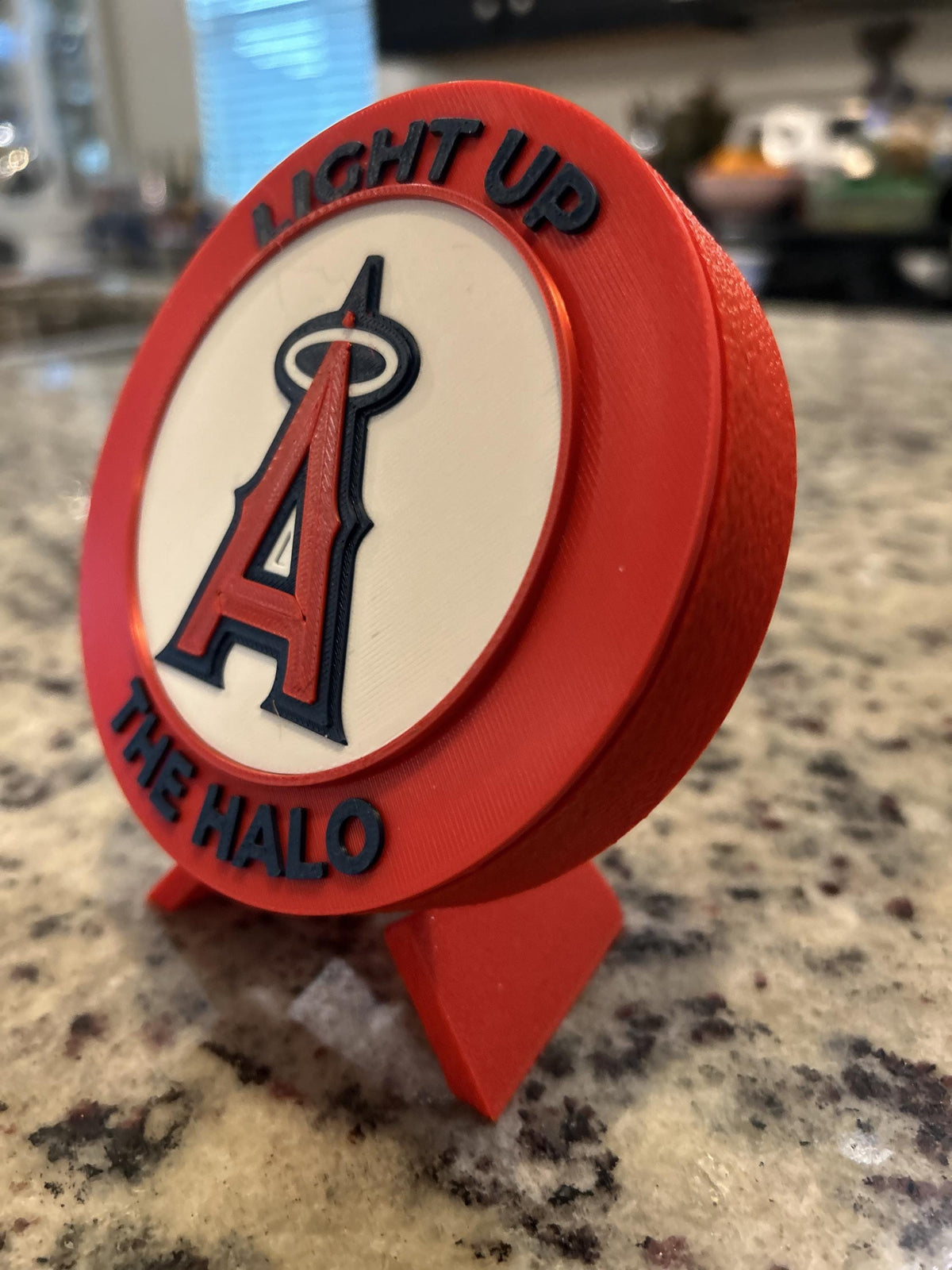 Anaheim Angels 3D printed round display medallion with stand and hidden stash boxLight Up the Halo MLB baseball fan gift, made in USA