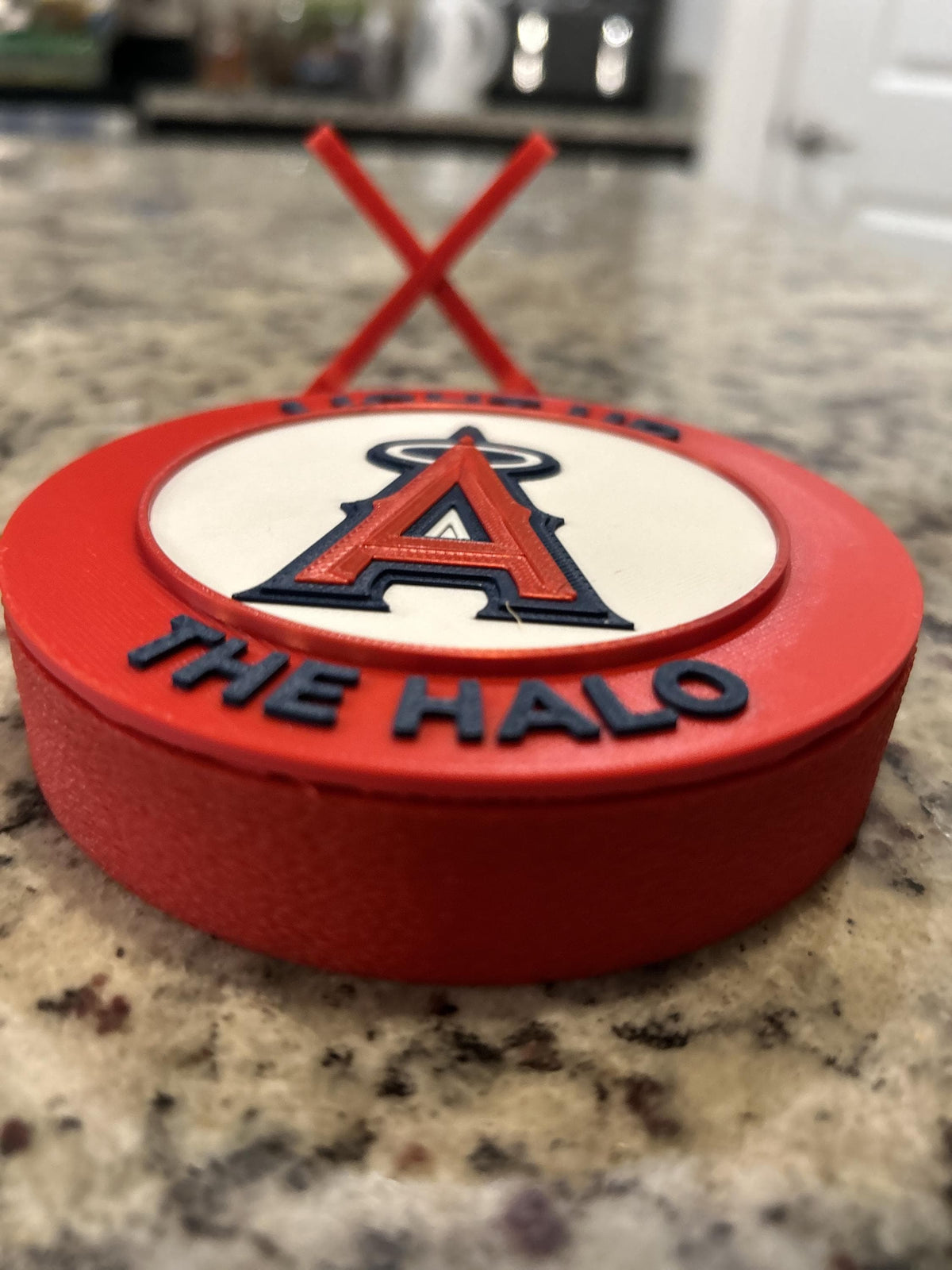 Anaheim Angels 3D printed round display medallion with stand and hidden stash boxLight Up the Halo MLB baseball fan gift, made in USA