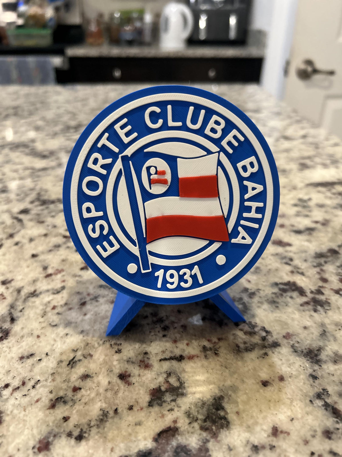 Esporte Clube Bahia 3D printed round display medallion with stand and hidden stash boxTricolor Baiano Brazilian soccer fan gift, made in USA