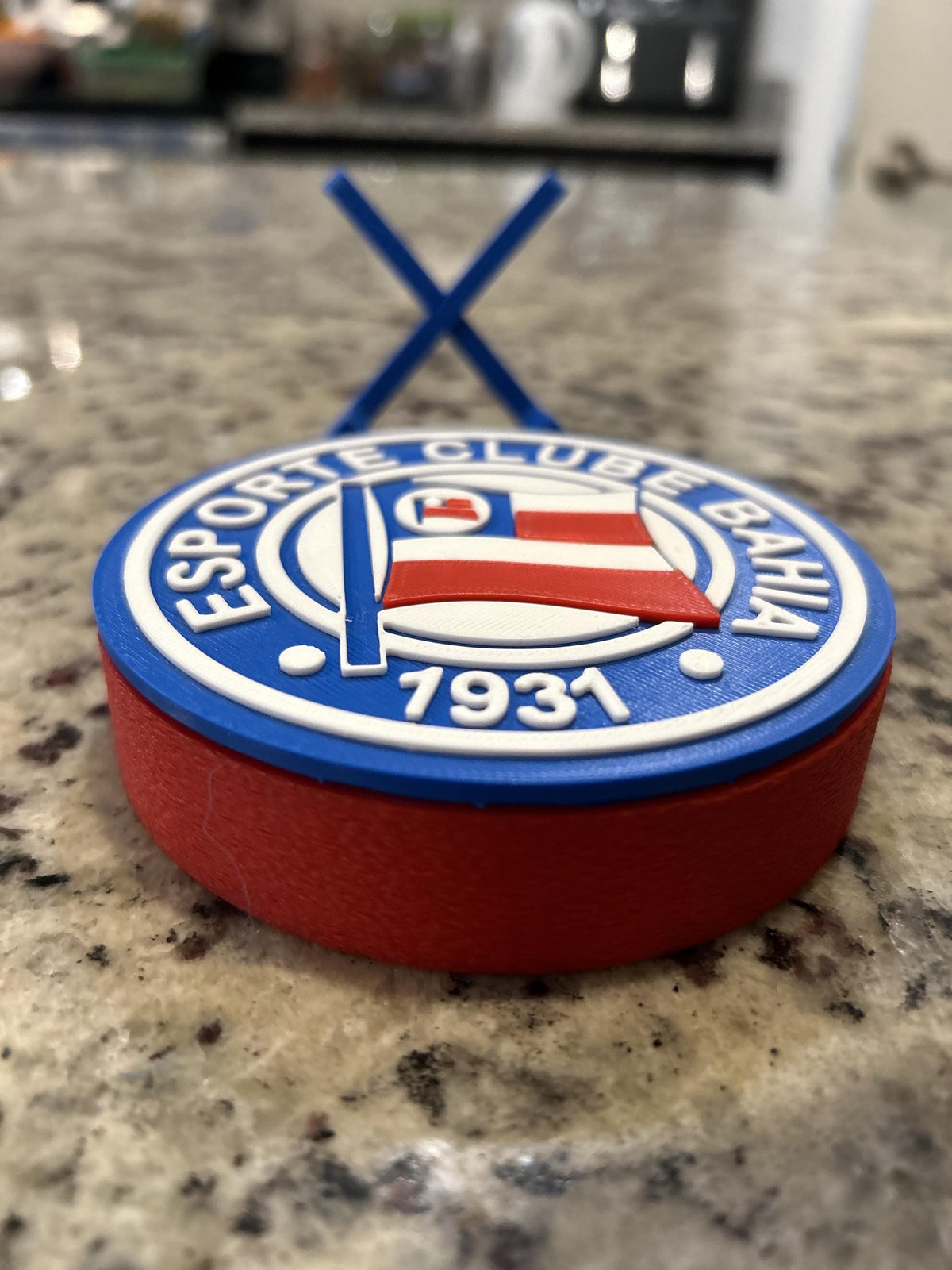 Esporte Clube Bahia 3D printed round display medallion with stand and hidden stash boxTricolor Baiano Brazilian soccer fan gift, made in USA