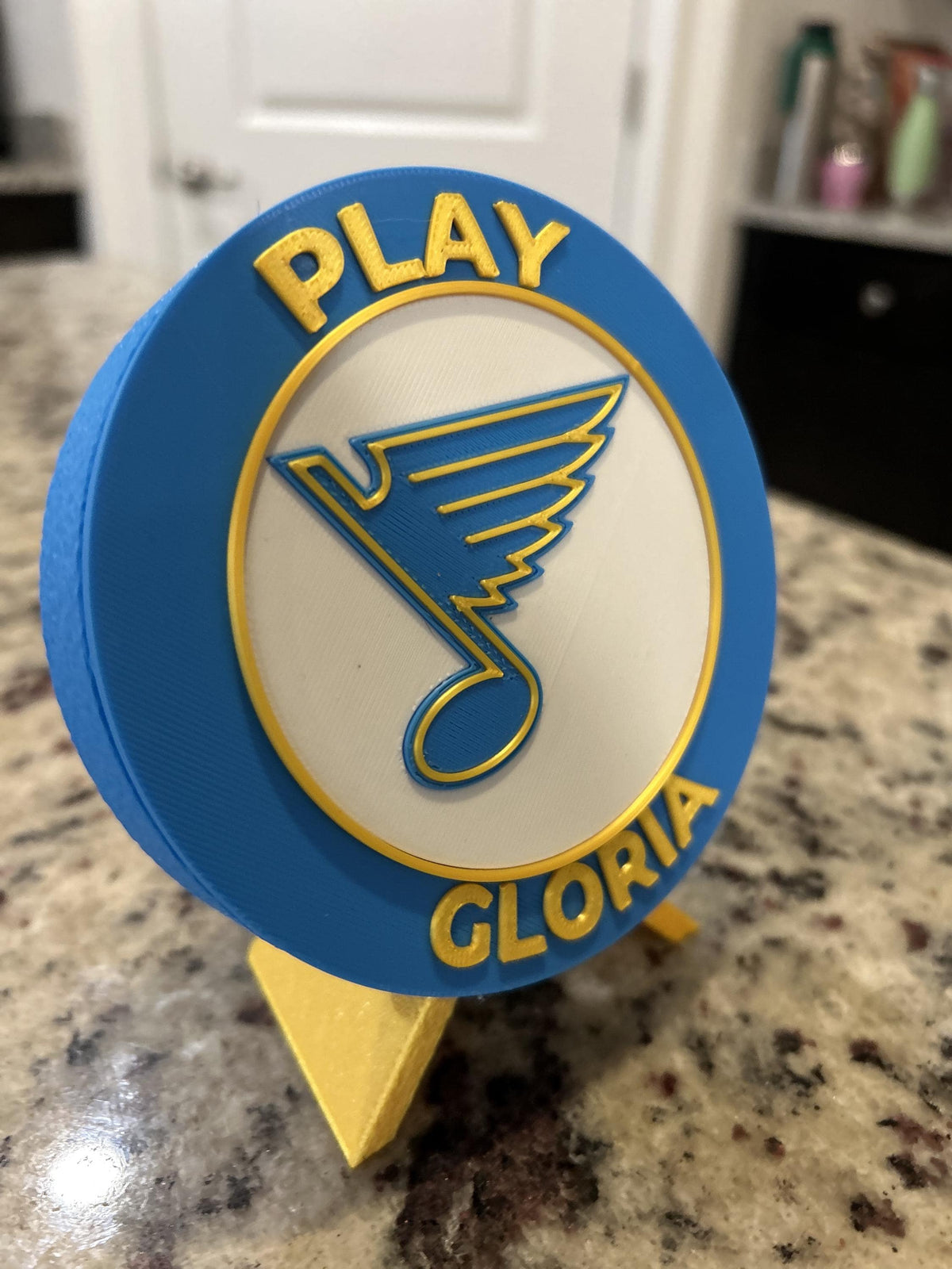 St Louis Blues 3D printed round display medallion with stand and hidden stash boxPlay Gloria NHL hockey fan gift, made in USA