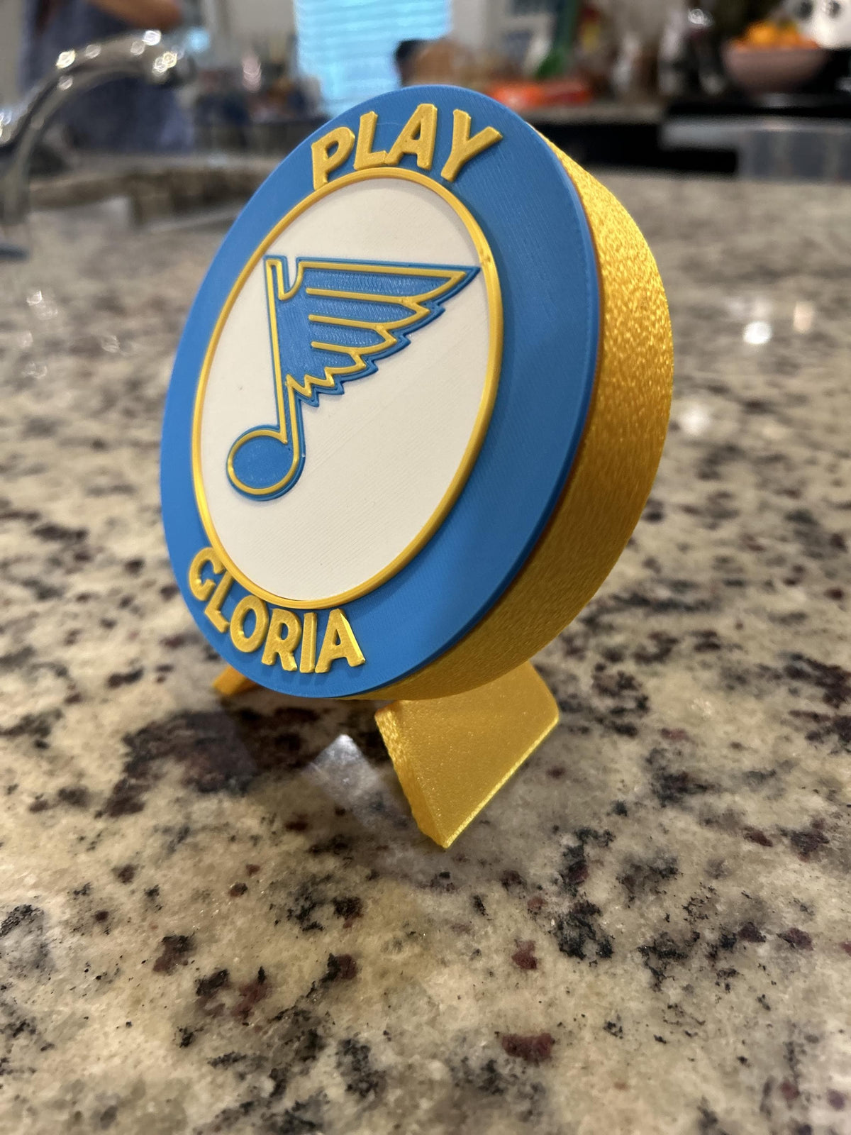 St Louis Blues 3D printed round display medallion with stand and hidden stash boxPlay Gloria NHL hockey fan gift, made in USA