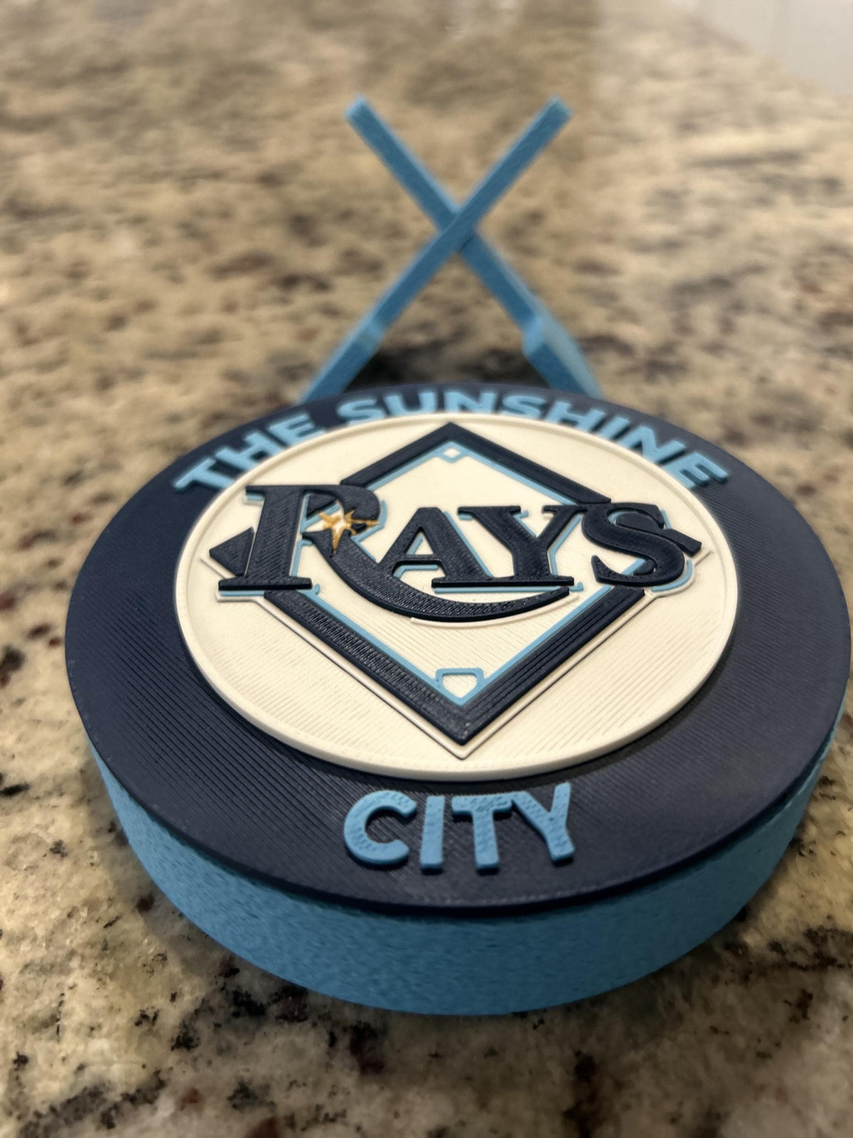 Tampa Bay Rays 3D printed round display medallion with stand and hidden stash boxSunshine City MLB baseball fan gift, made in USA