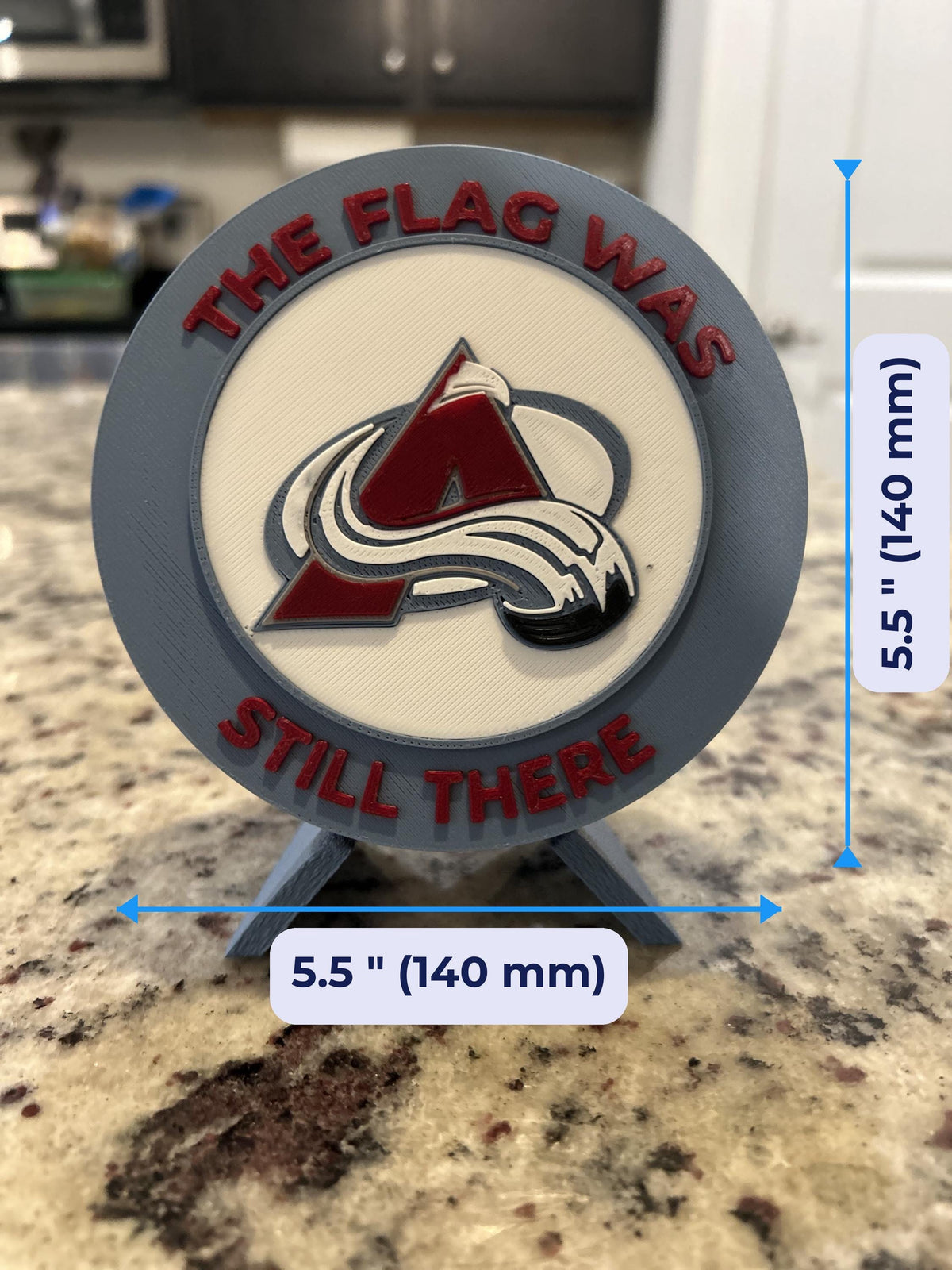 Size guide: Colorado Avalanche Personalized Desk Display with Stand 5.5 inches (140 mm) across, about 1 inch deep on the stand