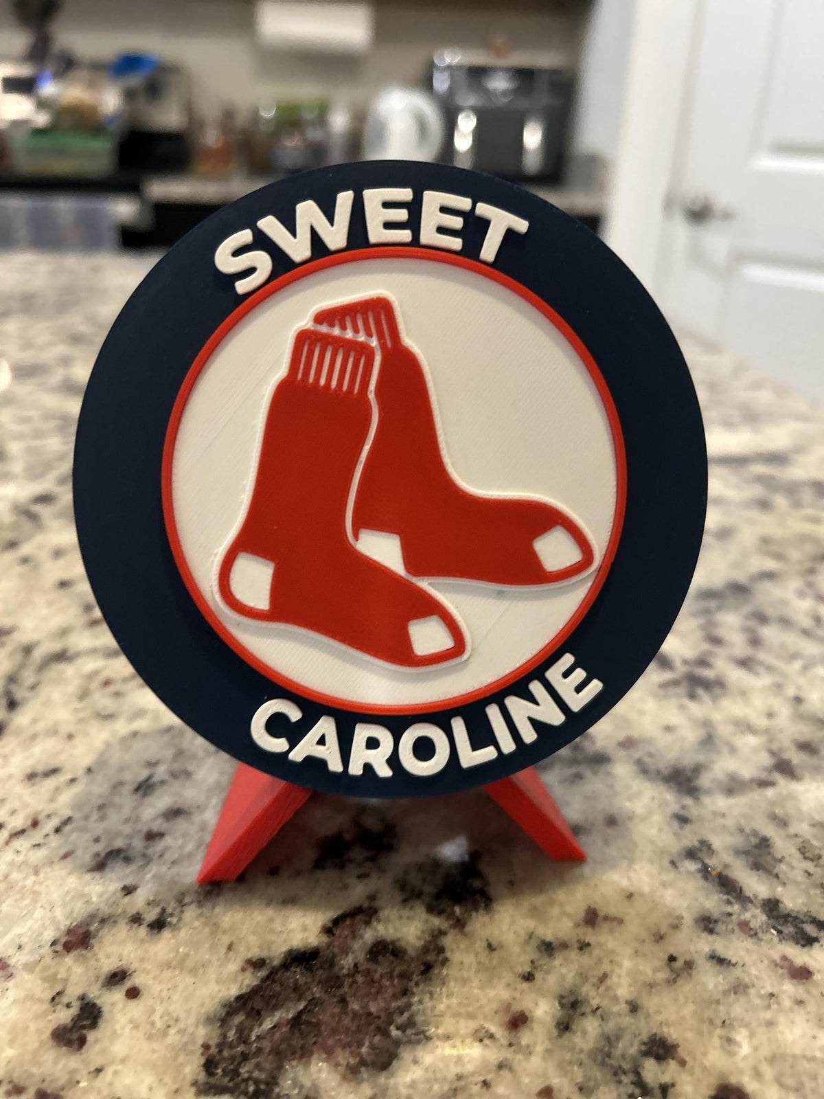 Boston Red Sox 3D printed round display medallion with stand and hidden stash boxSweet Caroline MLB baseball fan gift, made in USA