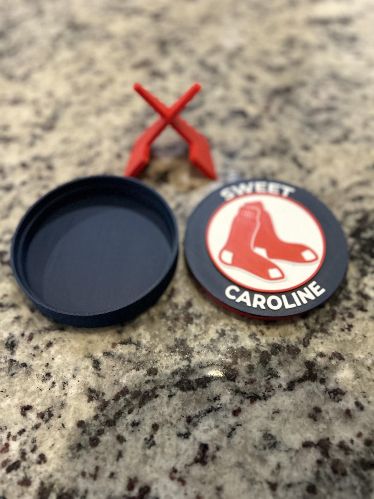 Boston Red Sox 3D printed round display medallion with stand and hidden stash boxSweet Caroline MLB baseball fan gift, made in USA
