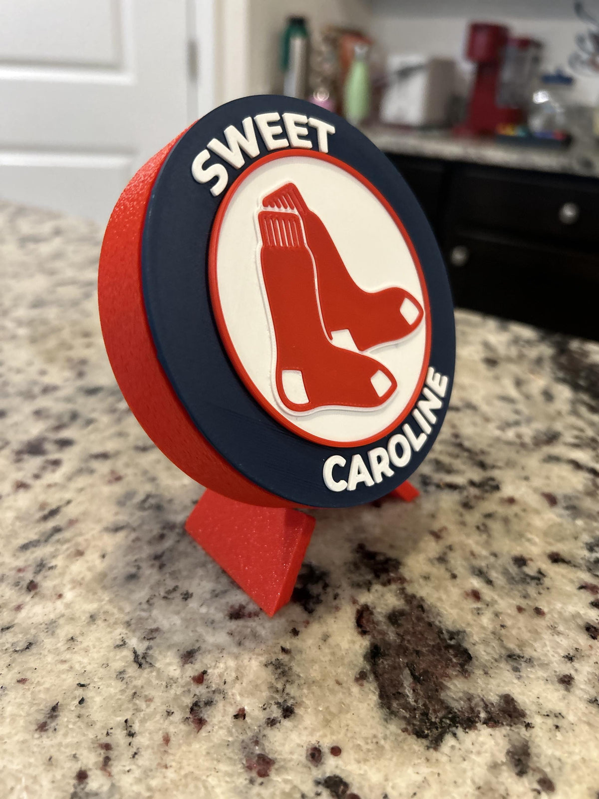 Boston Red Sox 3D printed round display medallion with stand and hidden stash boxSweet Caroline MLB baseball fan gift, made in USA