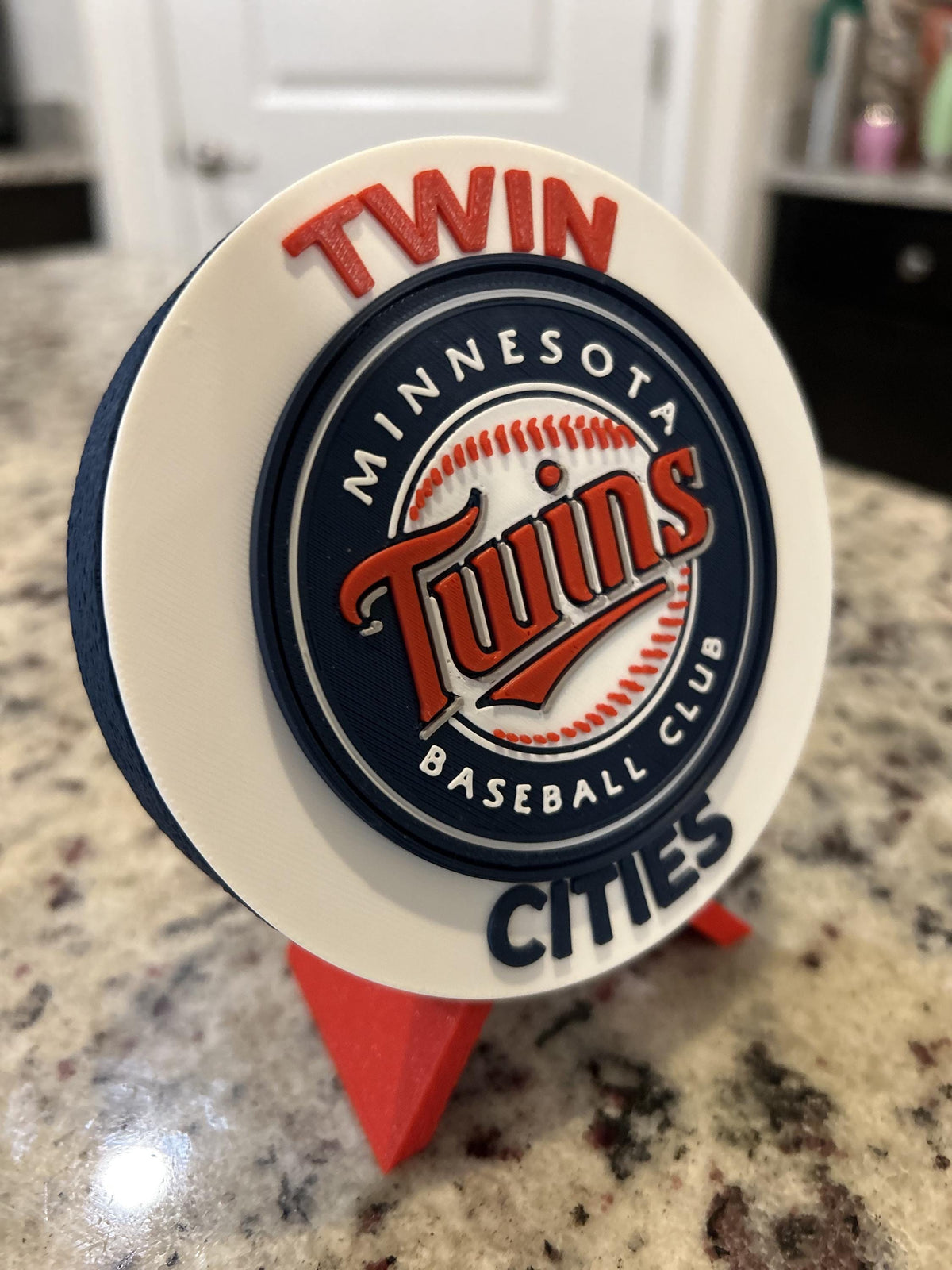 Minnesota Twins 3D printed round display medallion with stand and hidden stash boxTwin Cities MLB baseball fan gift, made in USA