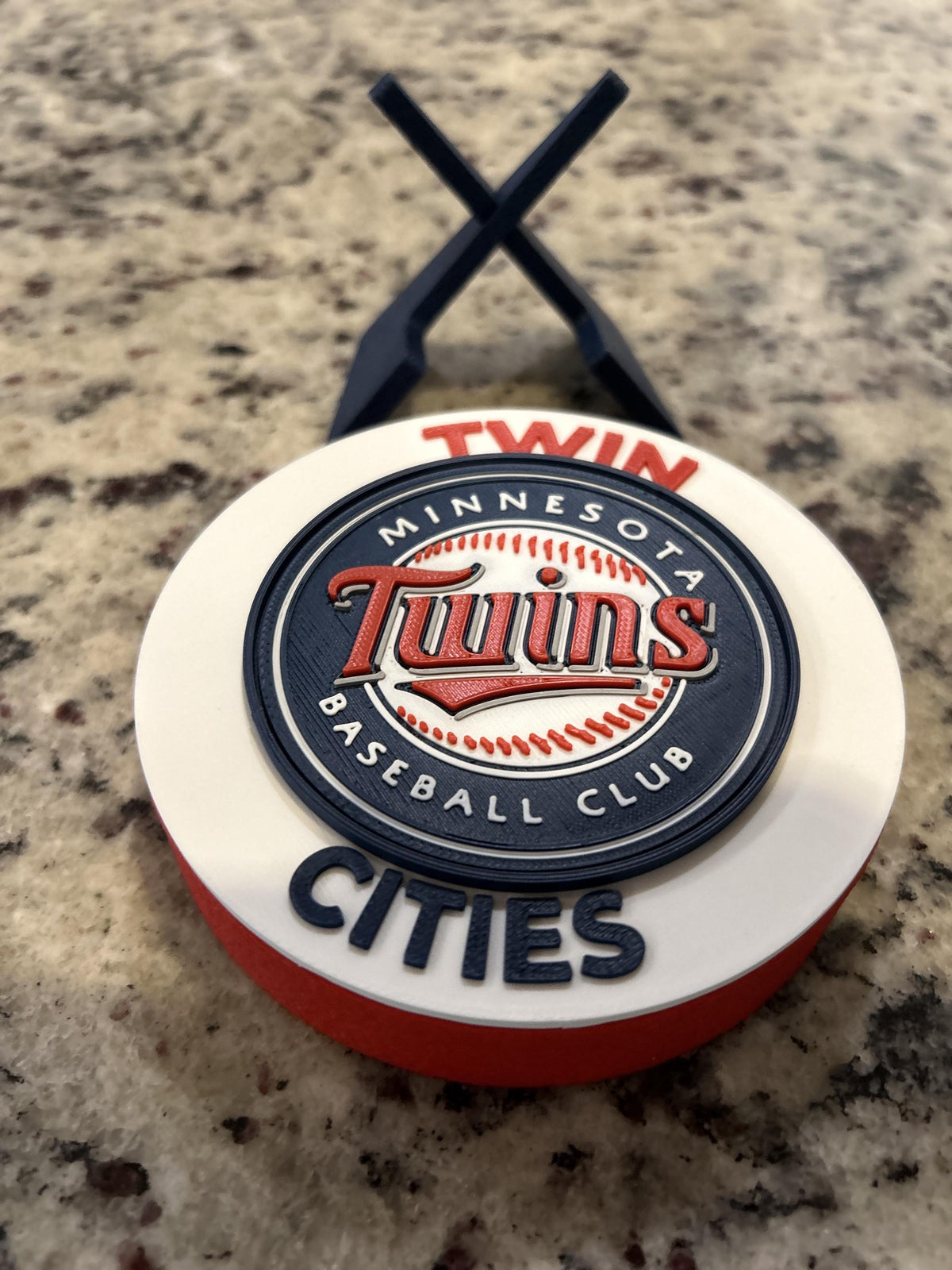 Minnesota Twins 3D printed round display medallion with stand and hidden stash boxTwin Cities MLB baseball fan gift, made in USA