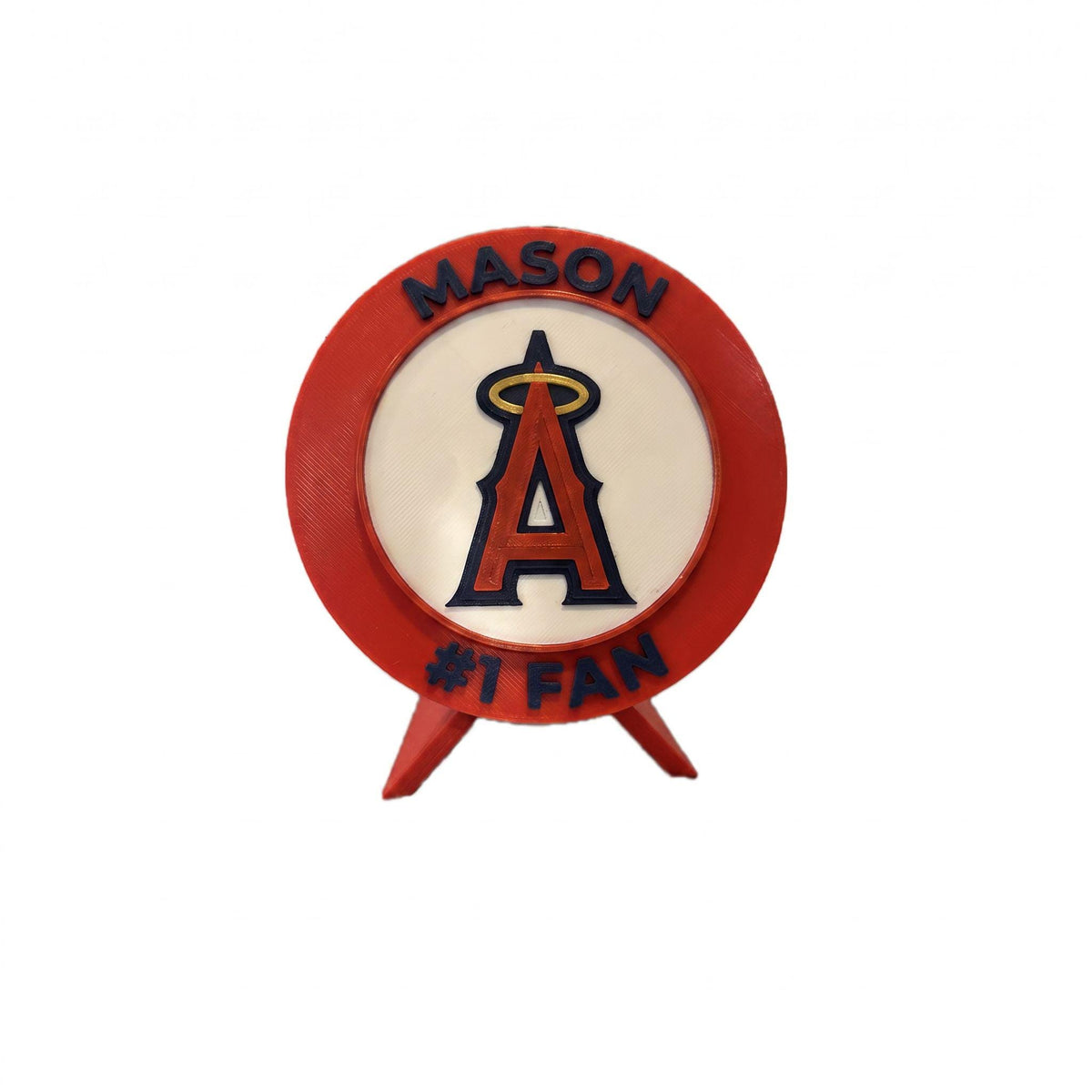 Personalized example with the name MASON on top and #1 FAN on the bottom, 3D printed to order