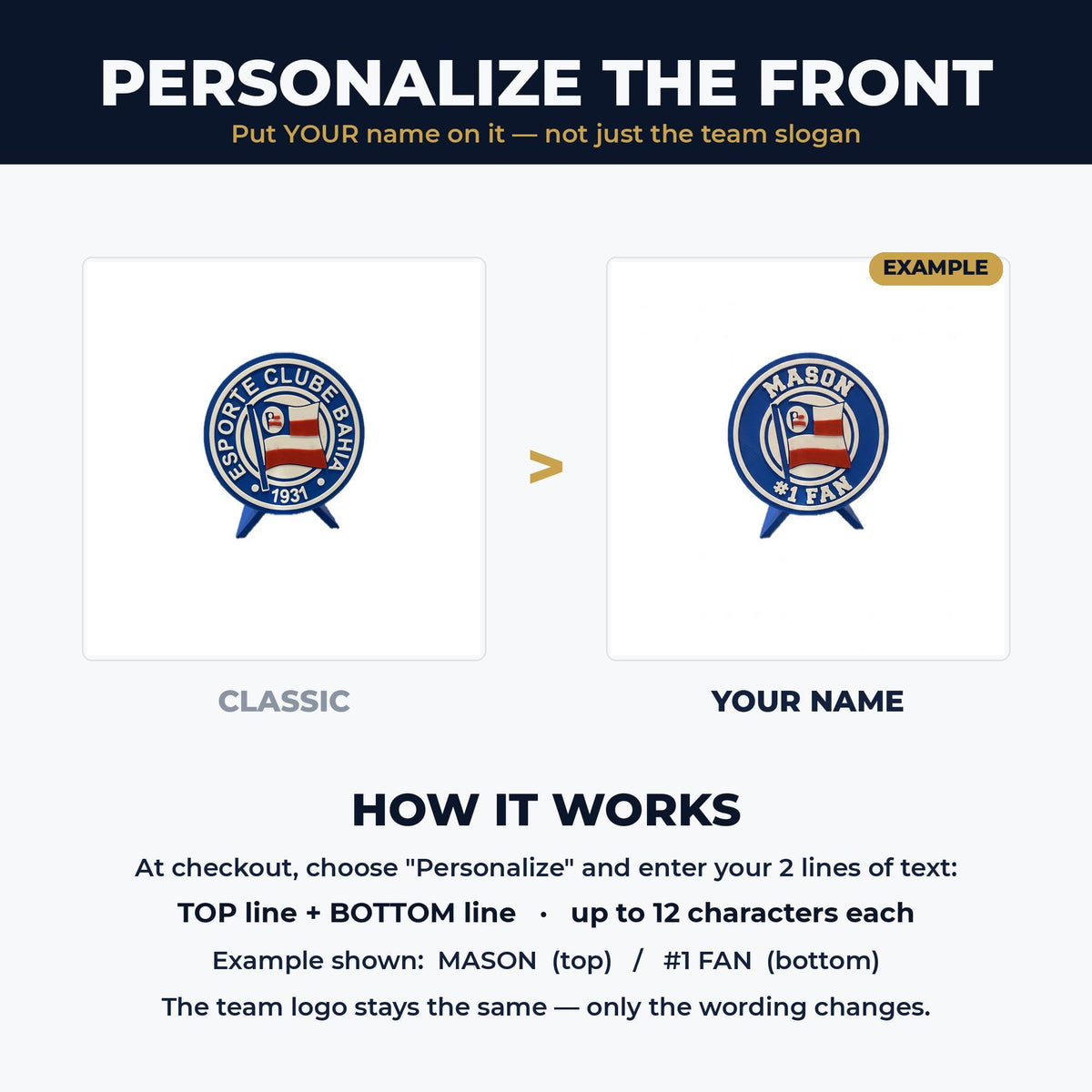 How to personalize: your name on top and #1 Fan on the bottom, custom 3D printed