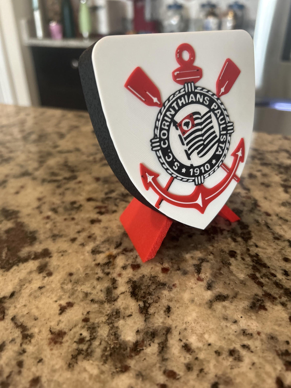 Corinthians 3D printed escudo shield display with stand and hidden stash box, presente torcedor do Timao, Brazilian soccer fan gift made in USA