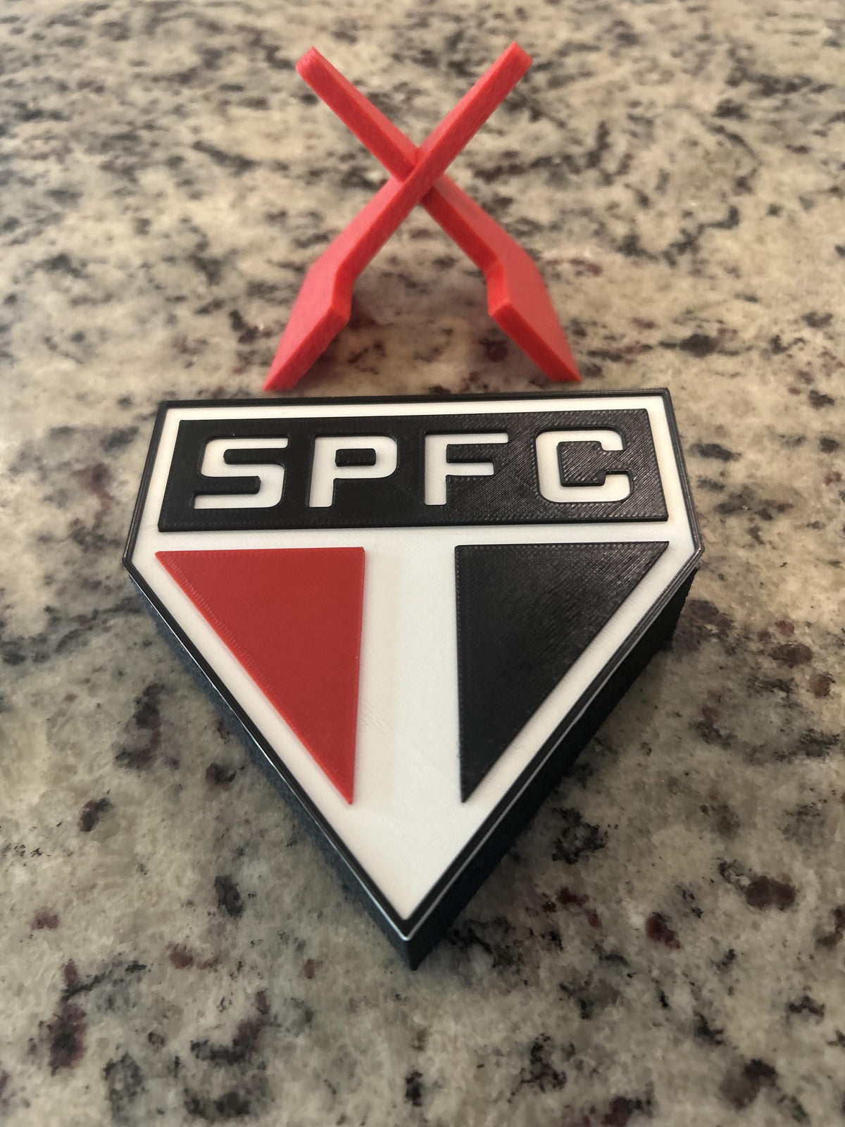 Sao Paulo FC 3D printed escudo shield display with stand and hidden stash box, presente torcedor tricolor, Brazilian soccer fan gift made in USA