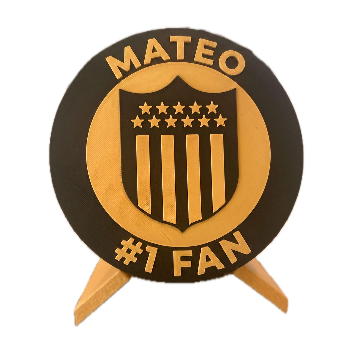 Peñarol 3D printed medallion personalized example with a custom name on the frontfan gift, made in USA