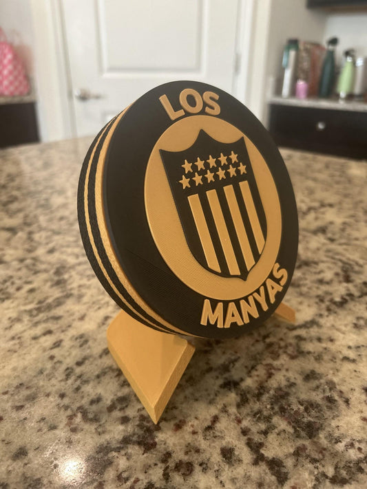 Peñarol 3D printed medallion on its display standfan decor, made in USA