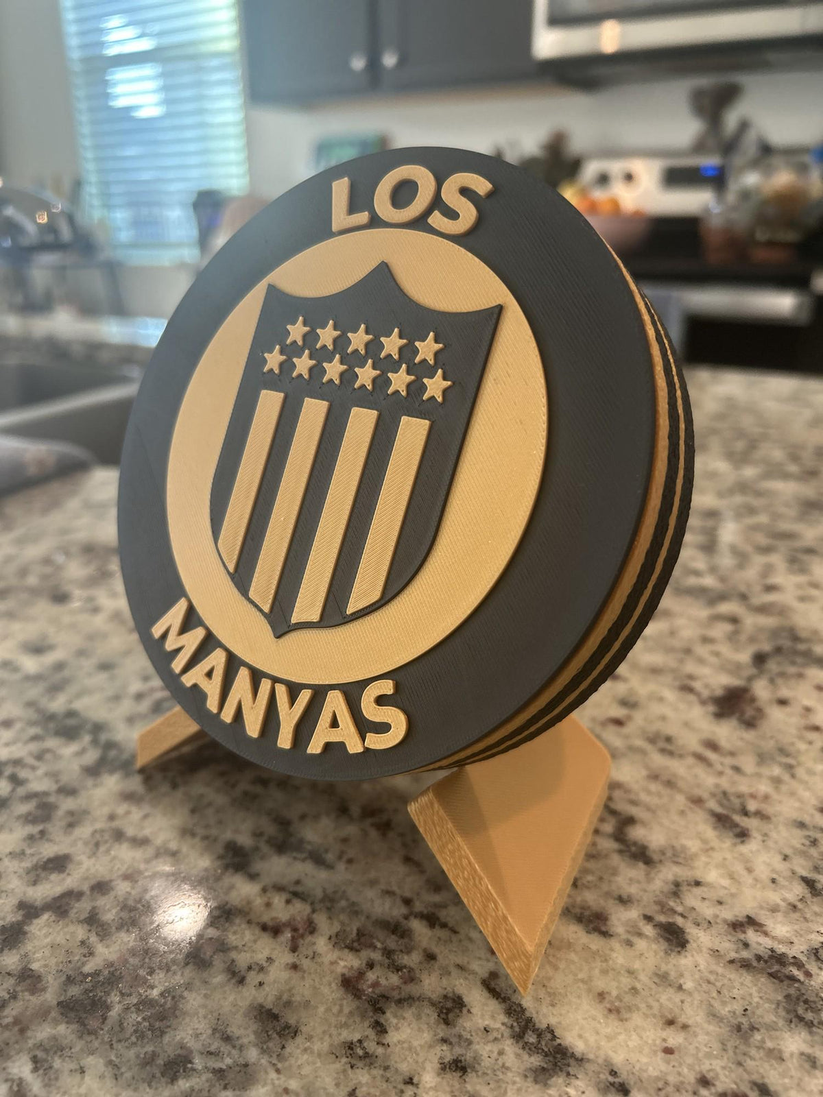 Peñarol 3D printed medallion angled view on standfan decor, made in USA