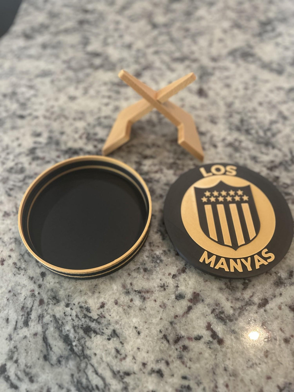 Peñarol 3D printed medallion open showing the hidden stash box inside, made in USA