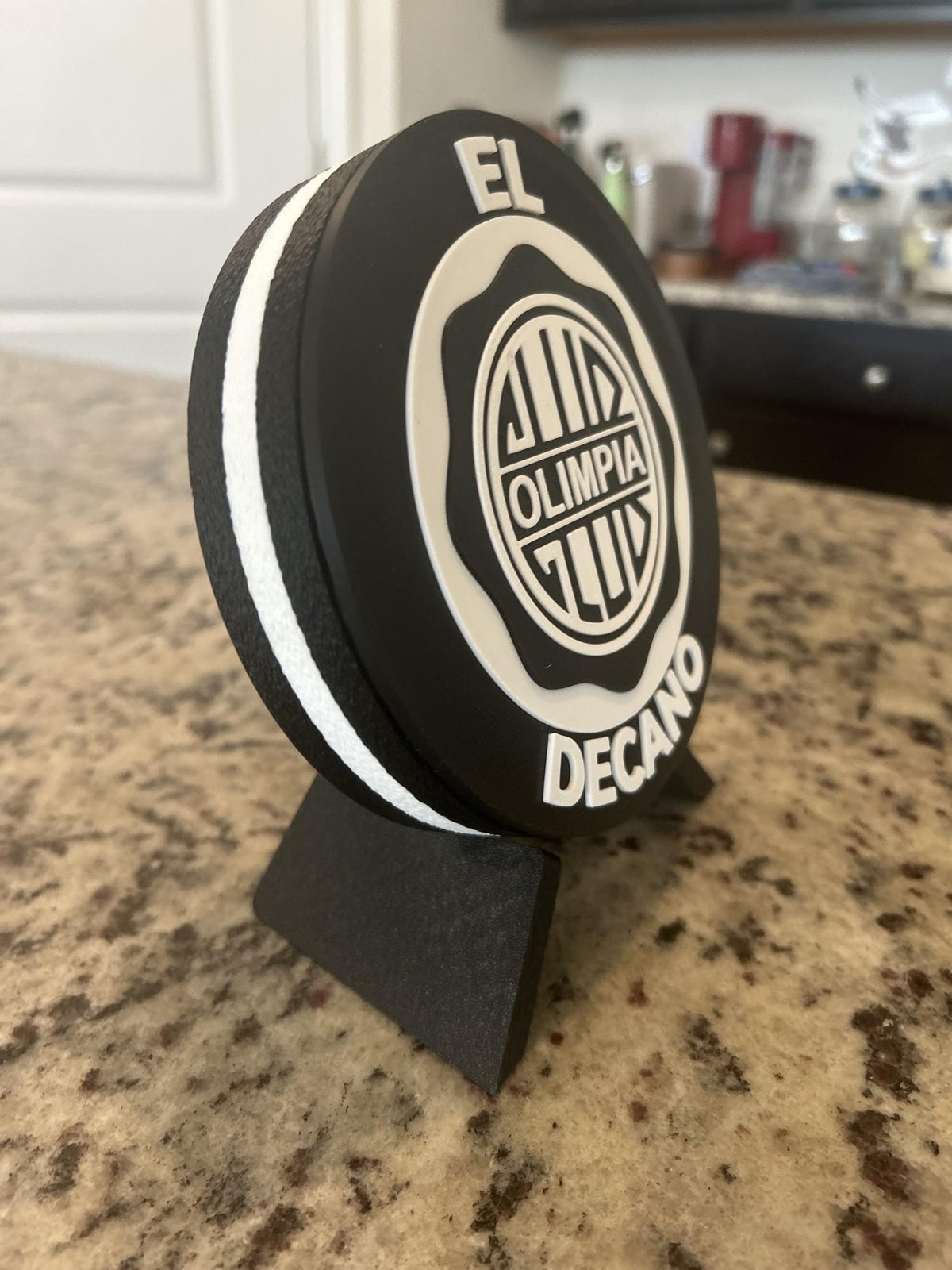 Club Olimpia 3D printed medallion on its display standfan decor, made in USA