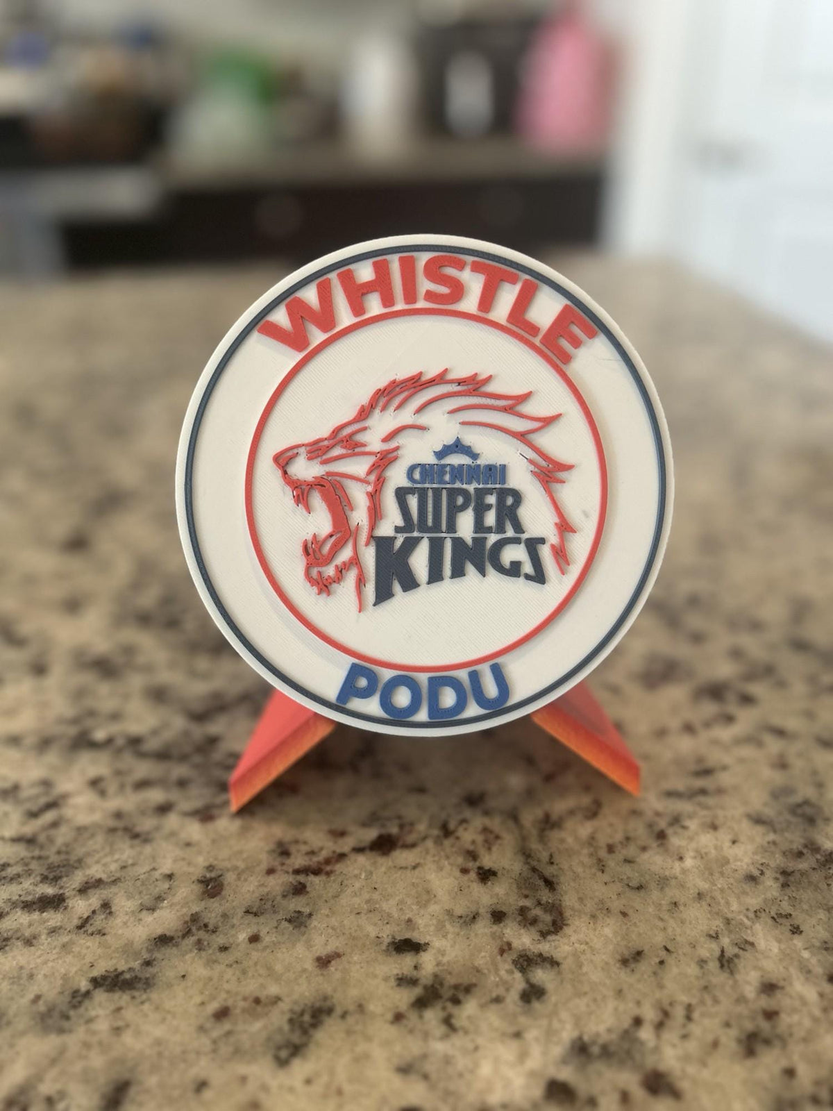 Chennai Super Kings 3D printed round display medallion with stand and hidden stash boxfan gift, made in USA